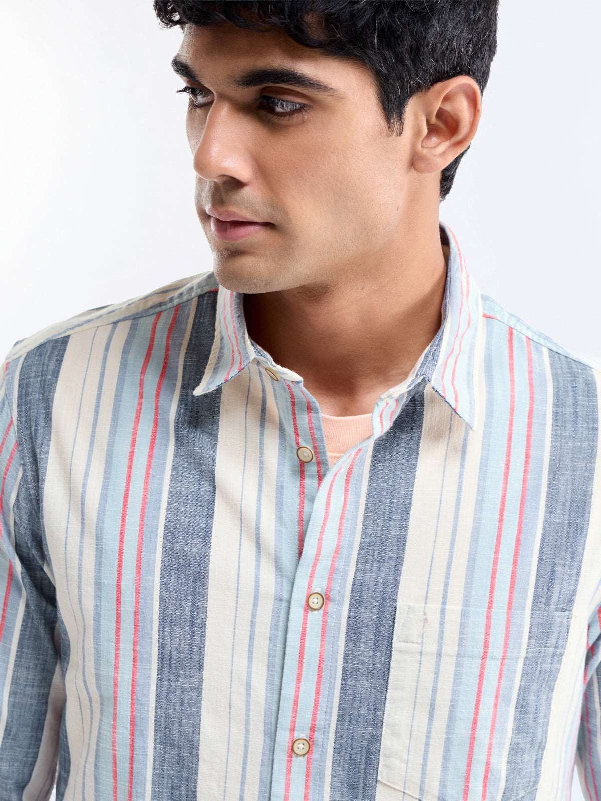 Ecru Striped Regular Fit Shirt - Ecru t4option_0