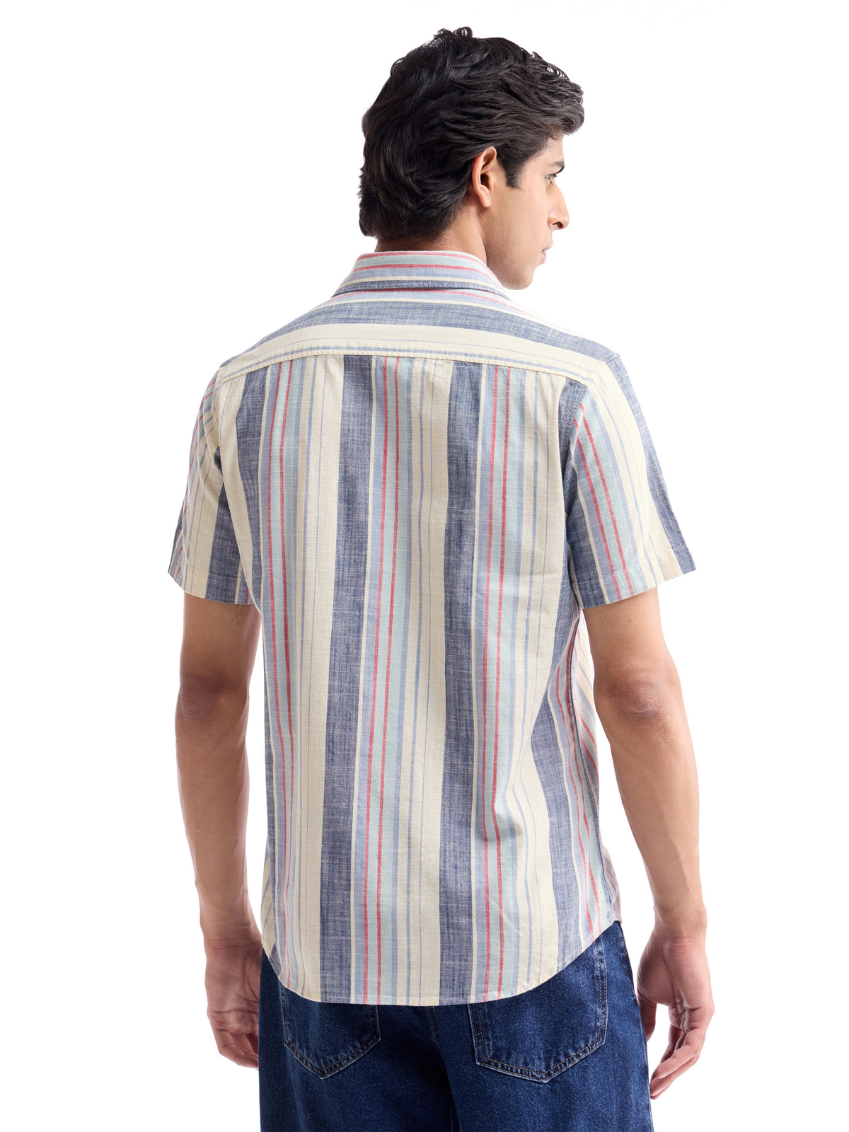 Ecru Striped Regular Fit Shirt - Ecru t4option_0