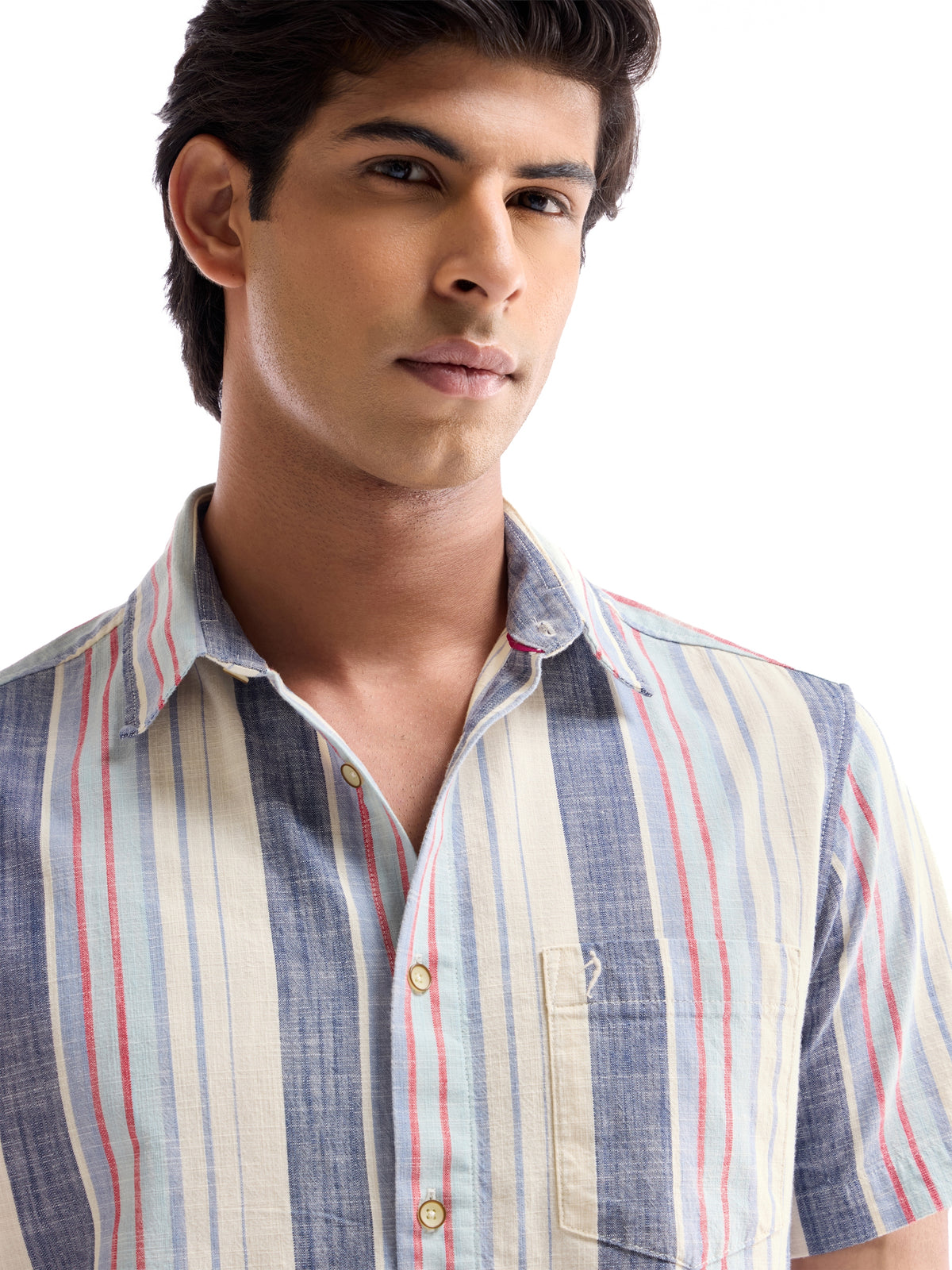 Ecru Striped Regular Fit Shirt - Ecru t4option_0