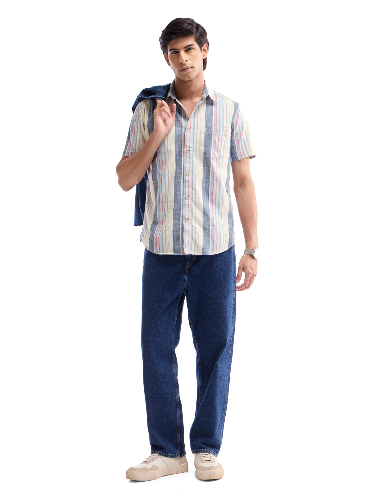 Ecru Striped Regular Fit Shirt - Ecru t4option_0