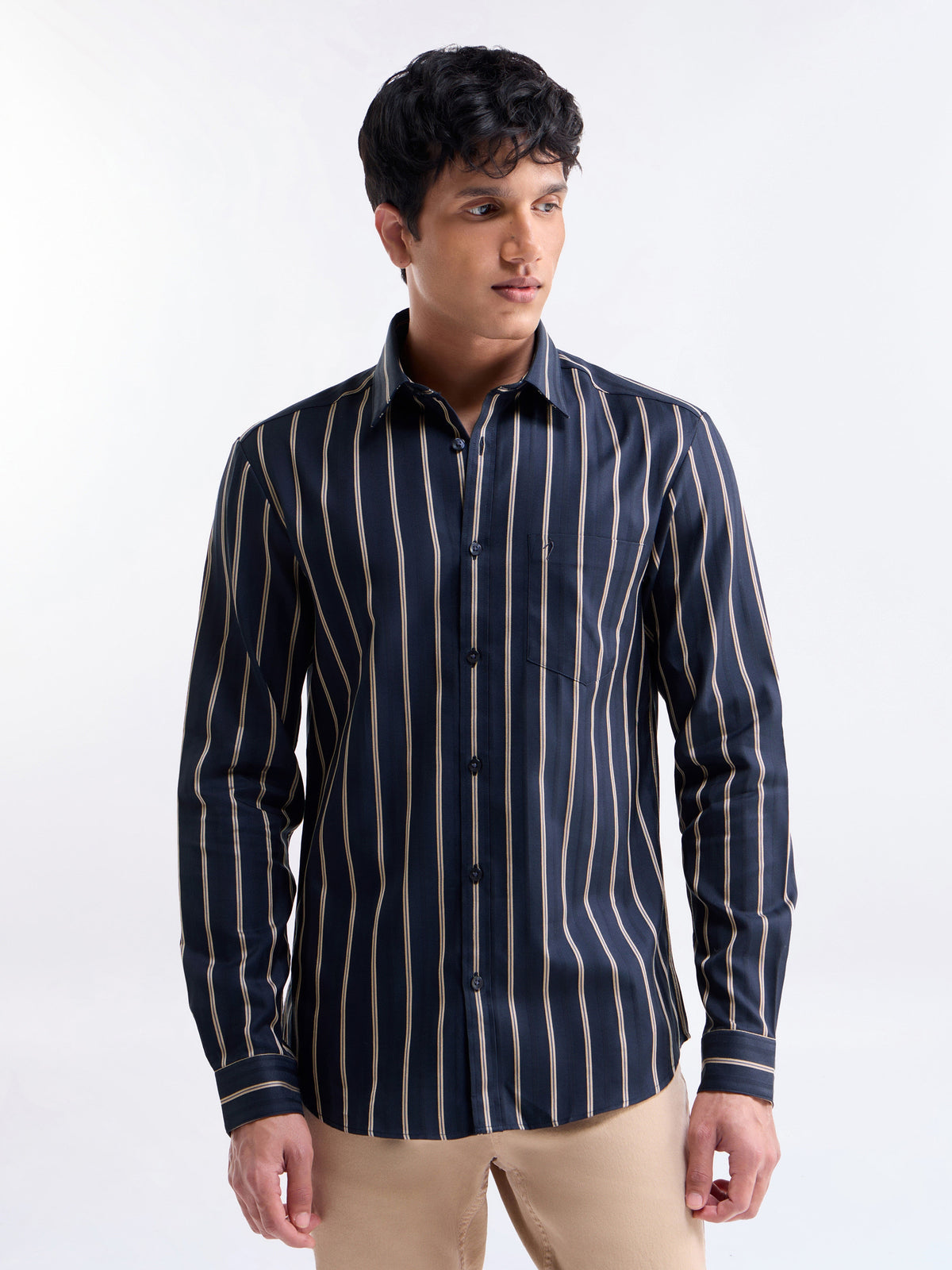 Striped Regular Fit Shirt - Navy t4option_1