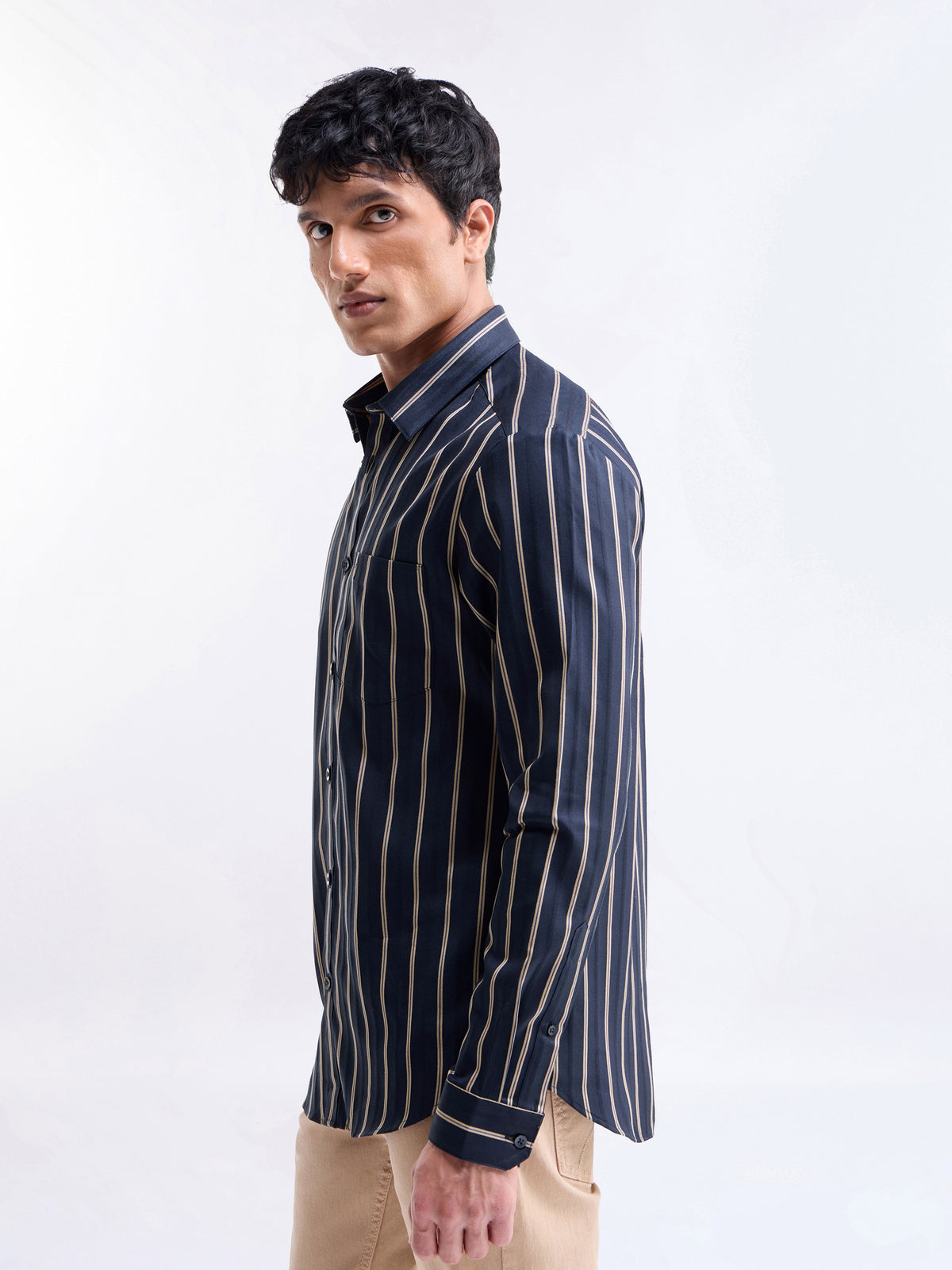 Striped Regular Fit Shirt - Navy t4option_1
