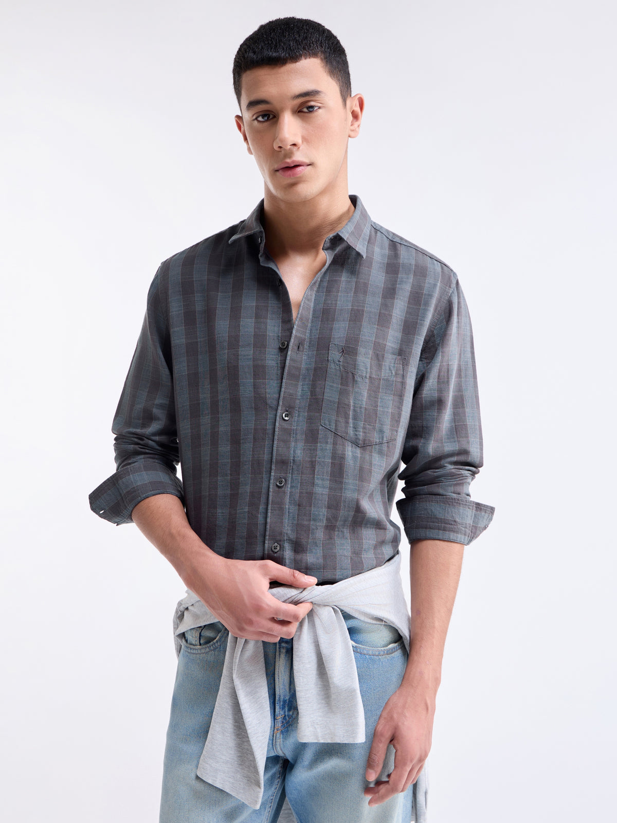 Purple check Regular Fit Shirt - Purple t4option_0