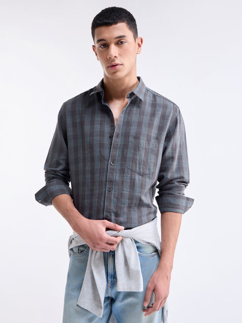 Purple check Regular Fit Shirt - Purple t4option_0