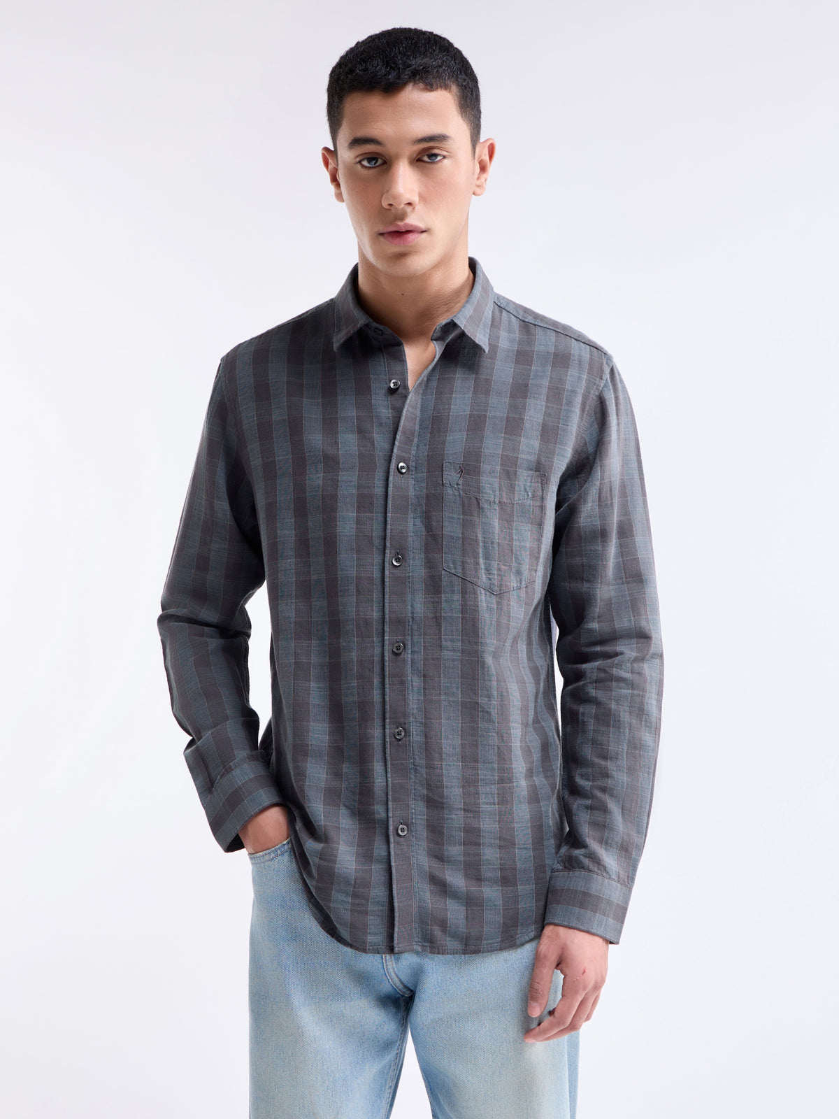 Purple check Regular Fit Shirt - Purple t4option_0