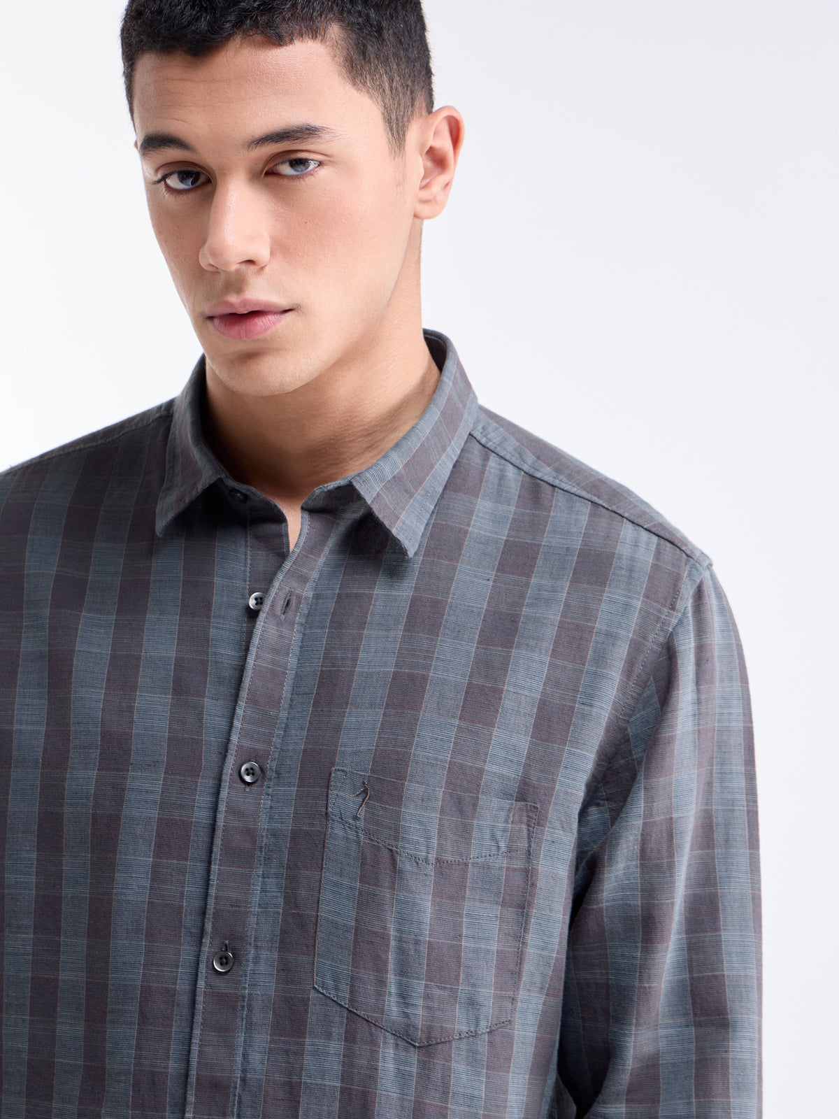 Purple check Regular Fit Shirt - Purple t4option_0
