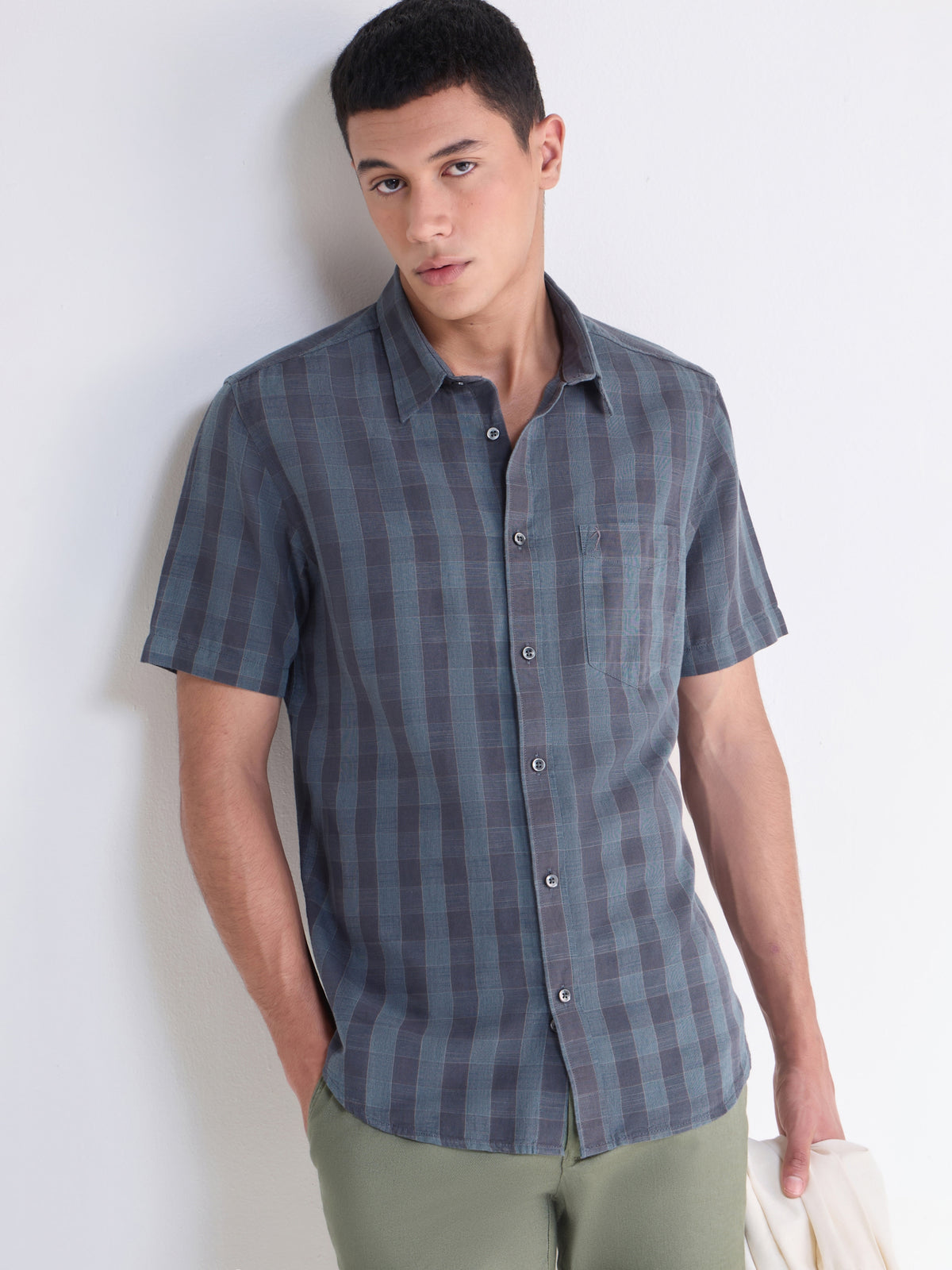 Purple check Regular Fit Shirt - Purple t4option_0