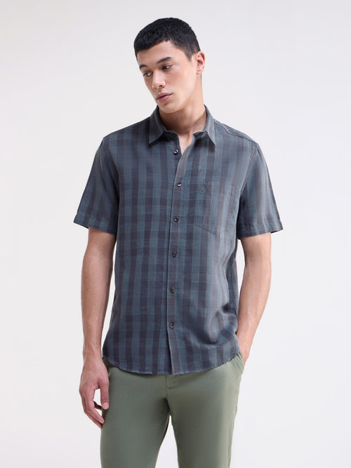 Purple check Regular Fit Shirt - Purple t4option_0