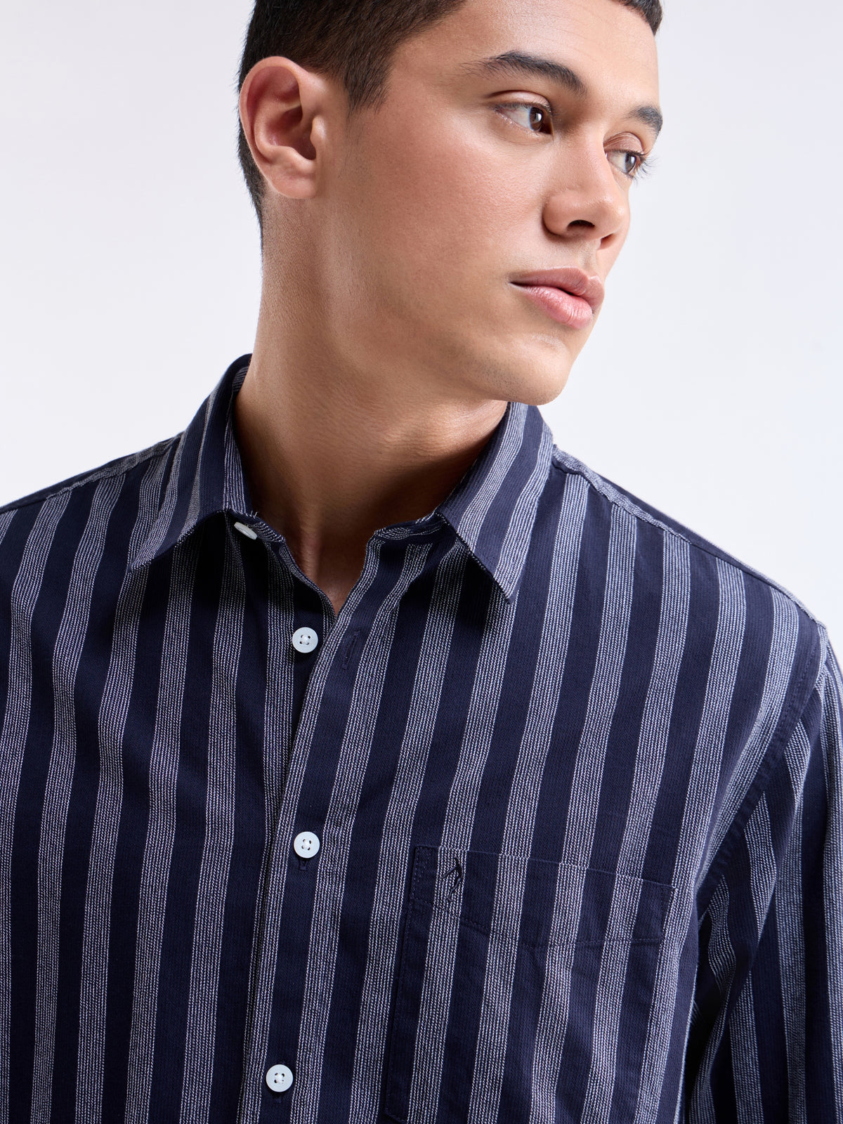 Navy Striped Regular Fit Shirt - Navy t4option_0
