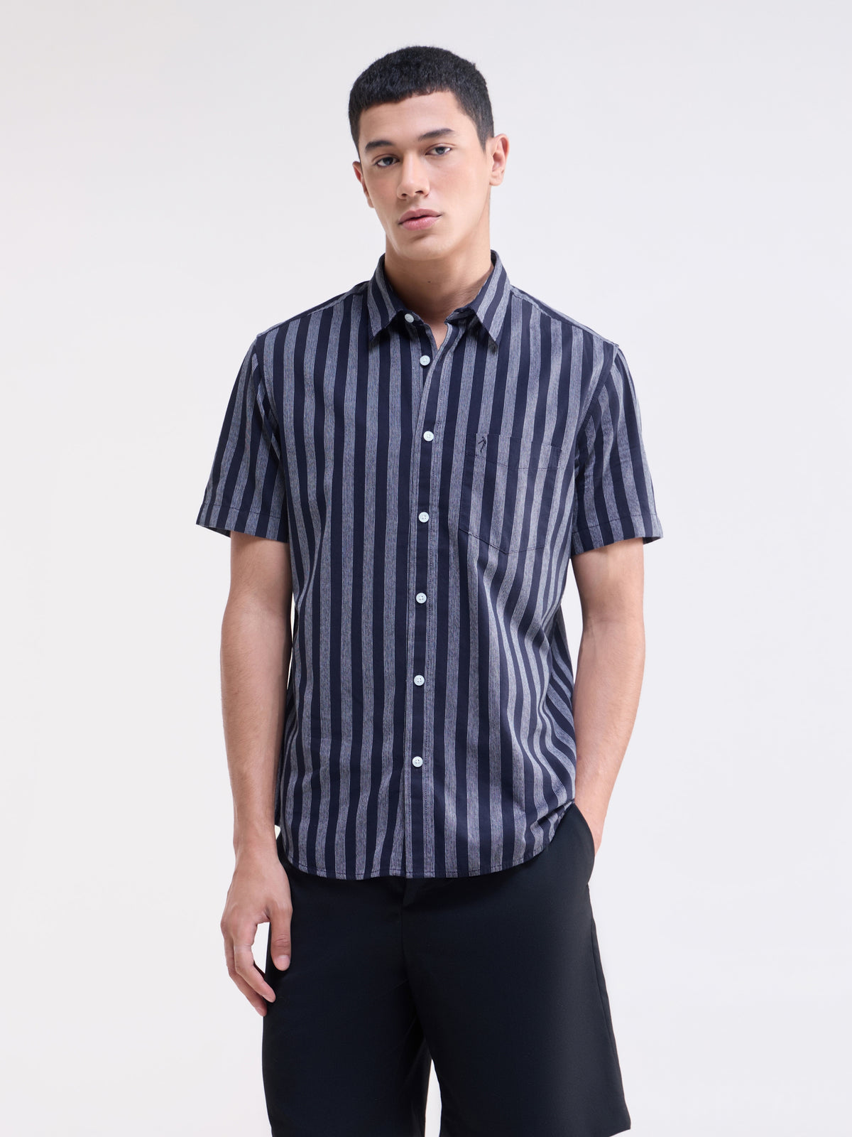 Navy Striped Regular Fit Shirt - Navy t4option_0