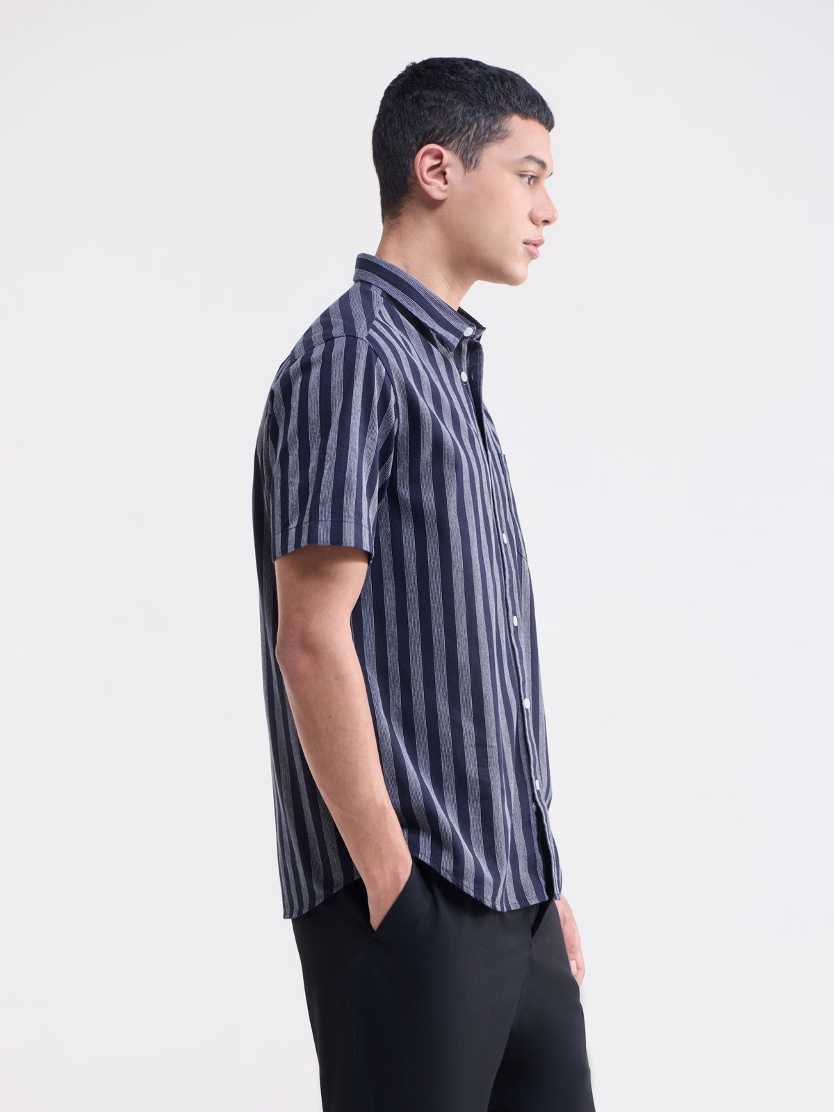 Navy Striped Regular Fit Shirt - Navy t4option_0