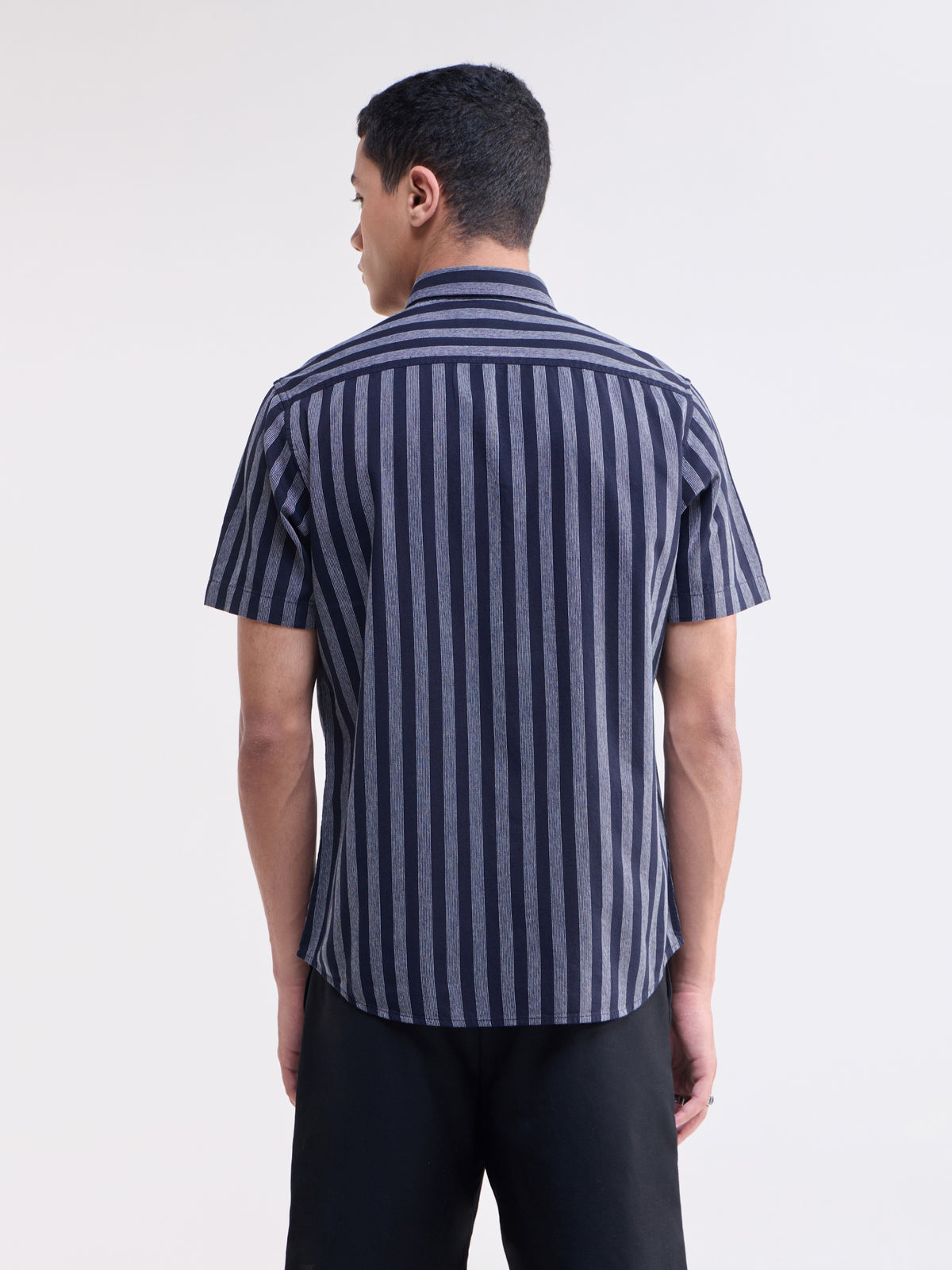 Navy Striped Regular Fit Shirt - Navy t4option_0