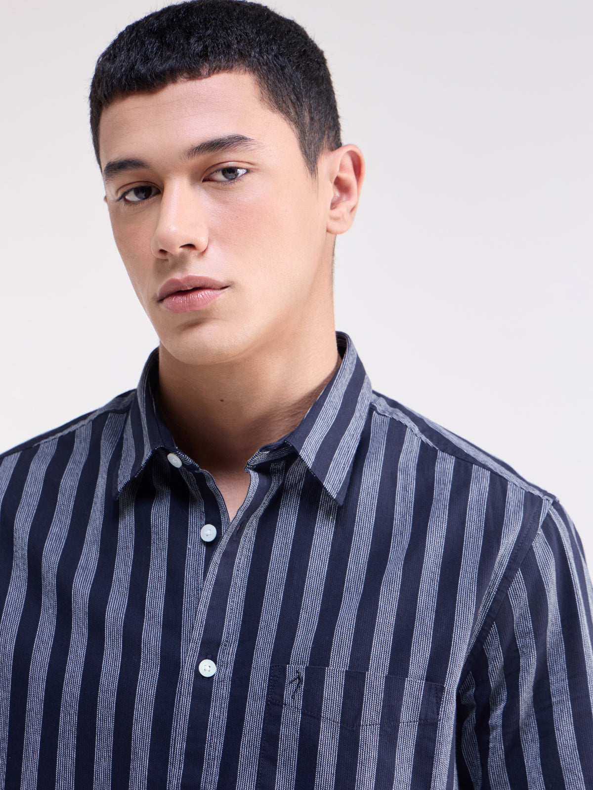 Navy Striped Regular Fit Shirt - Navy t4option_0