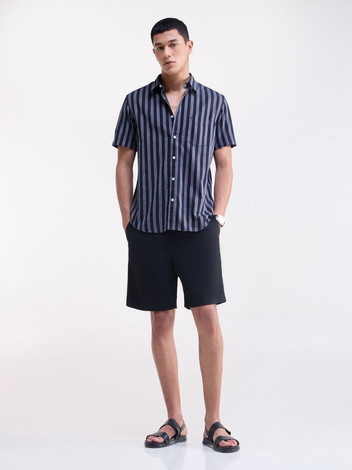 Navy Striped Regular Fit Shirt - Navy t4option_0