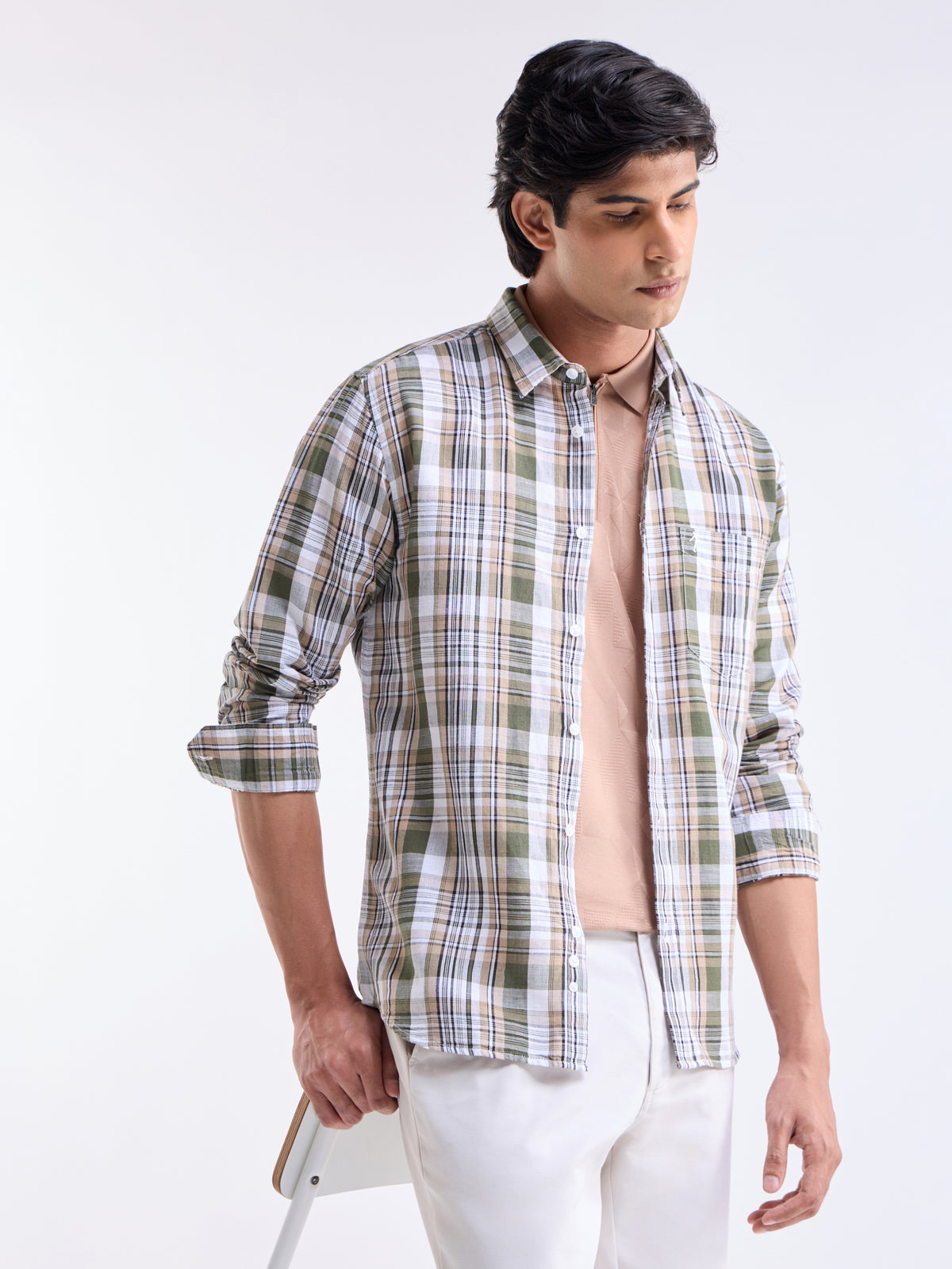 Olive check Regular Fit Shirt - Olive t4option_0