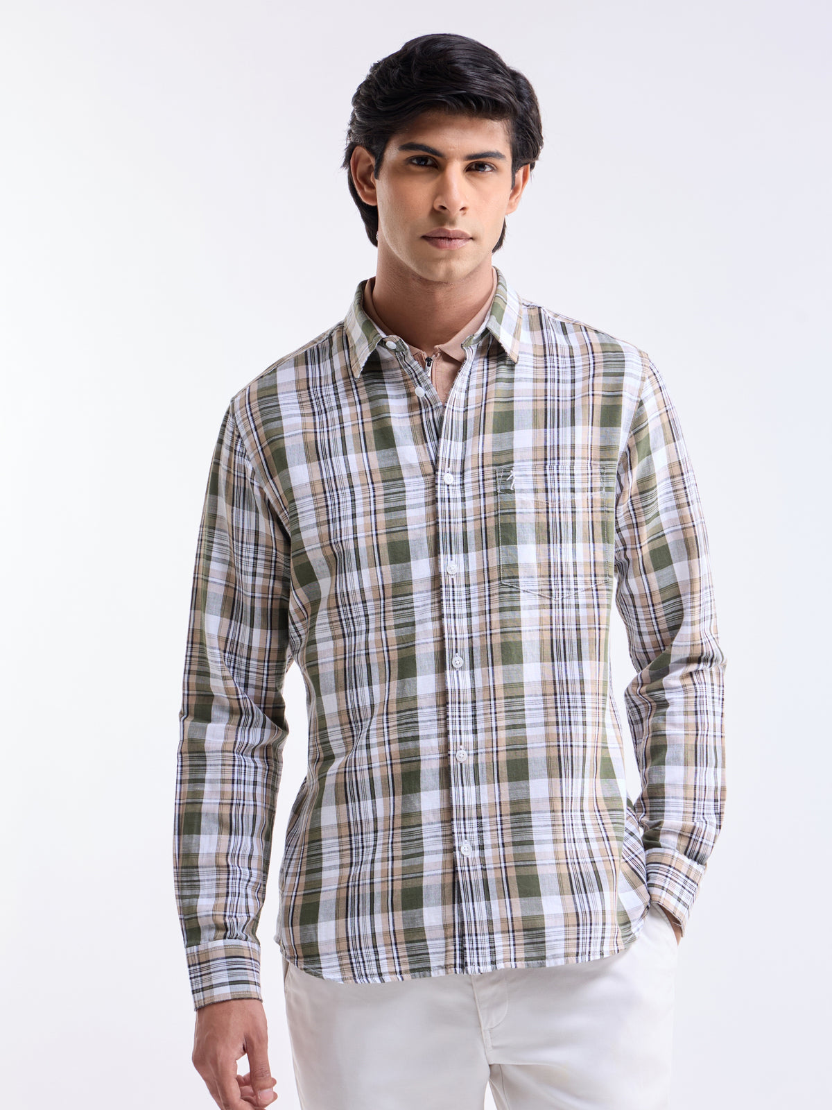 Olive check Regular Fit Shirt - Olive t4option_0