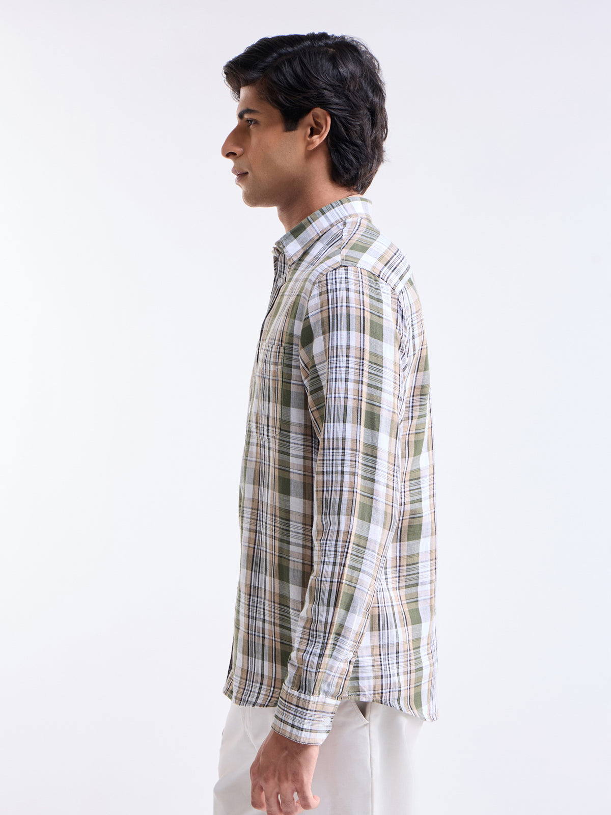 Olive check Regular Fit Shirt - Olive t4option_0