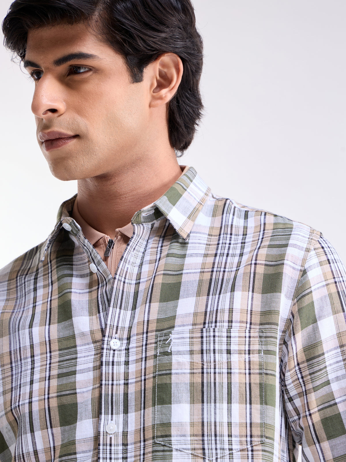 Olive check Regular Fit Shirt - Olive t4option_0