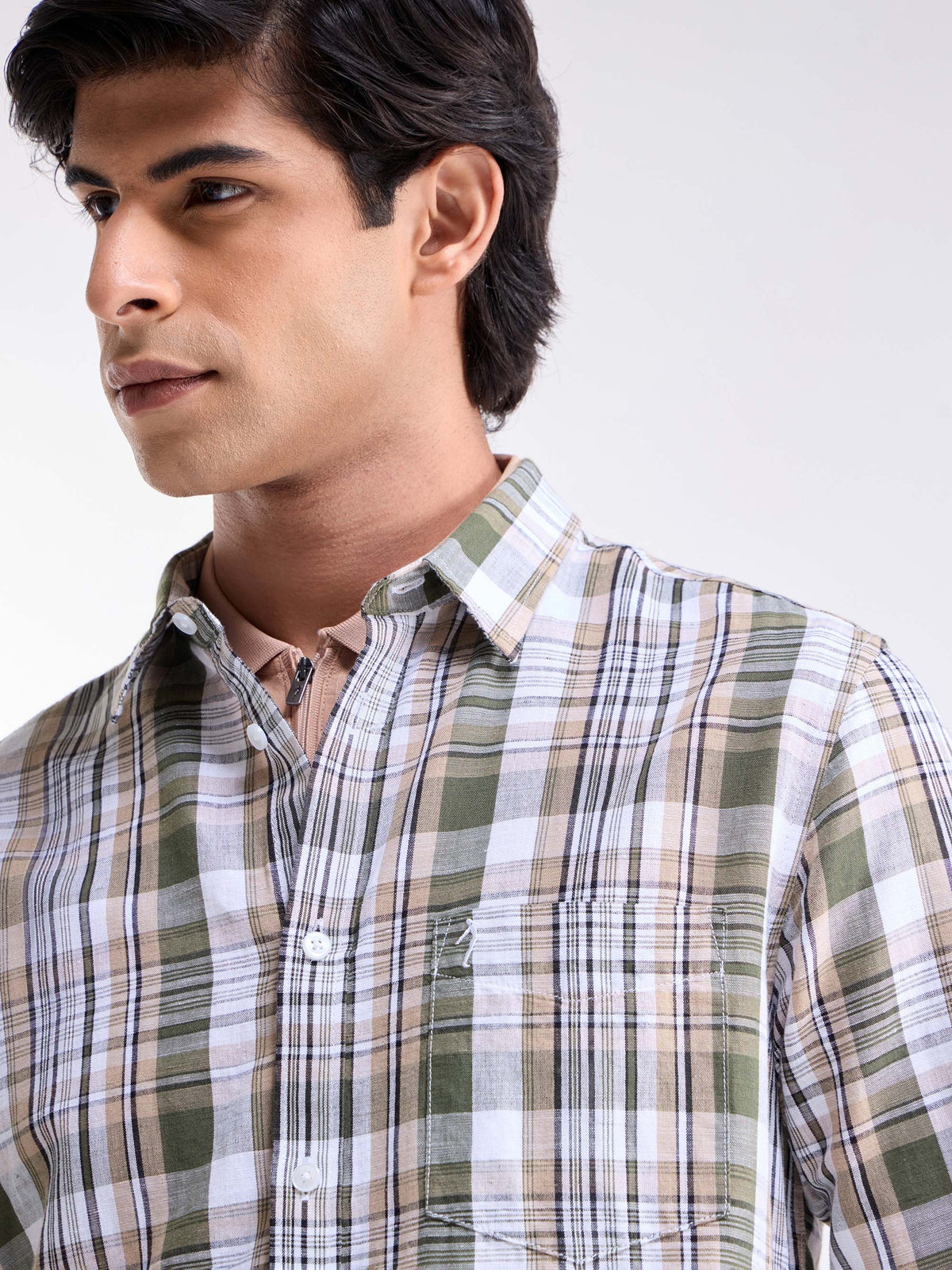 Olive check Regular Fit Shirt - Olive t4option_0