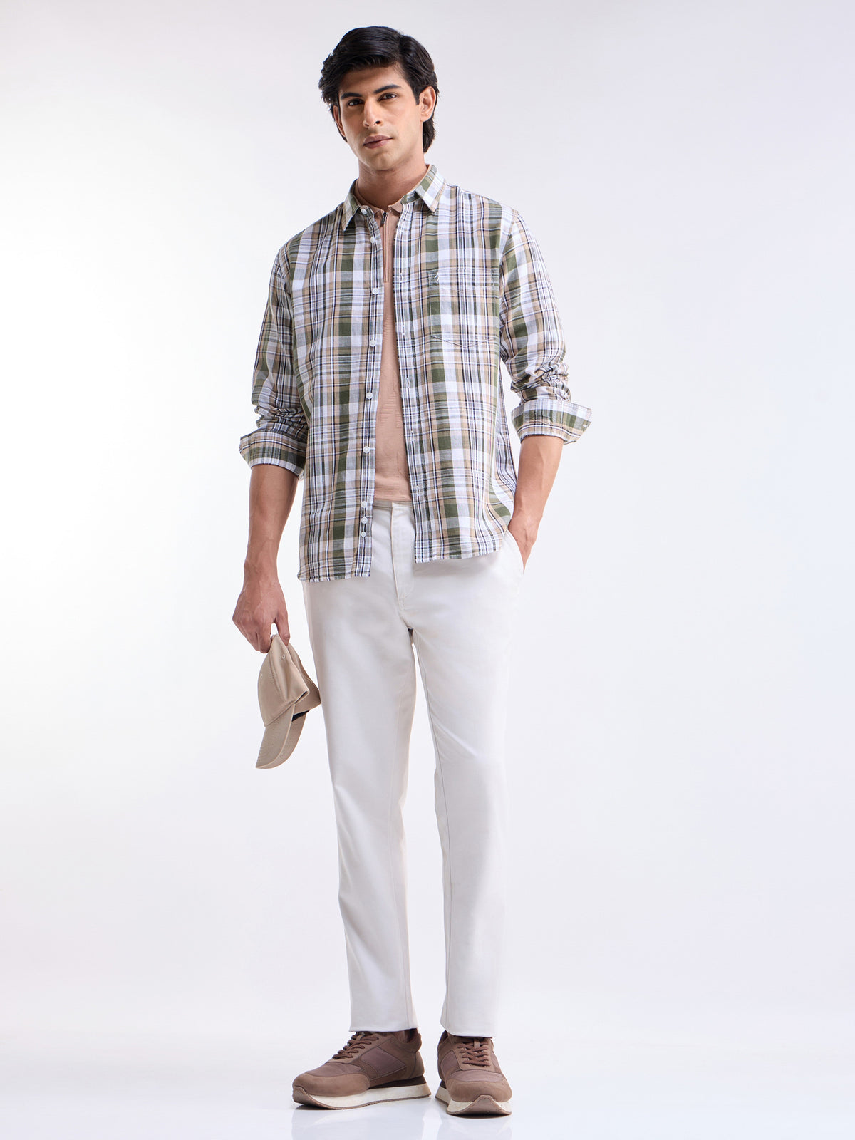 Olive check Regular Fit Shirt - Olive t4option_0