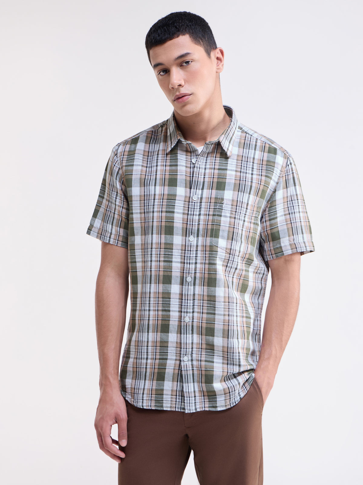 Olive check Regular Fit Shirt - Olive t4option_0