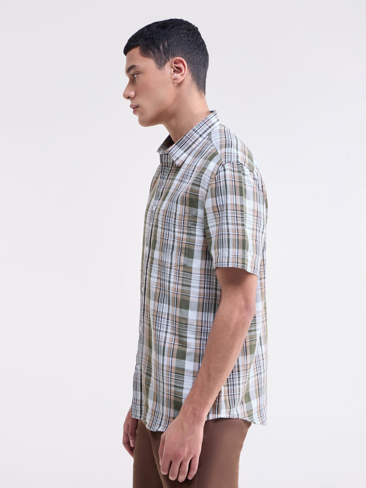Olive check Regular Fit Shirt - Olive t4option_0