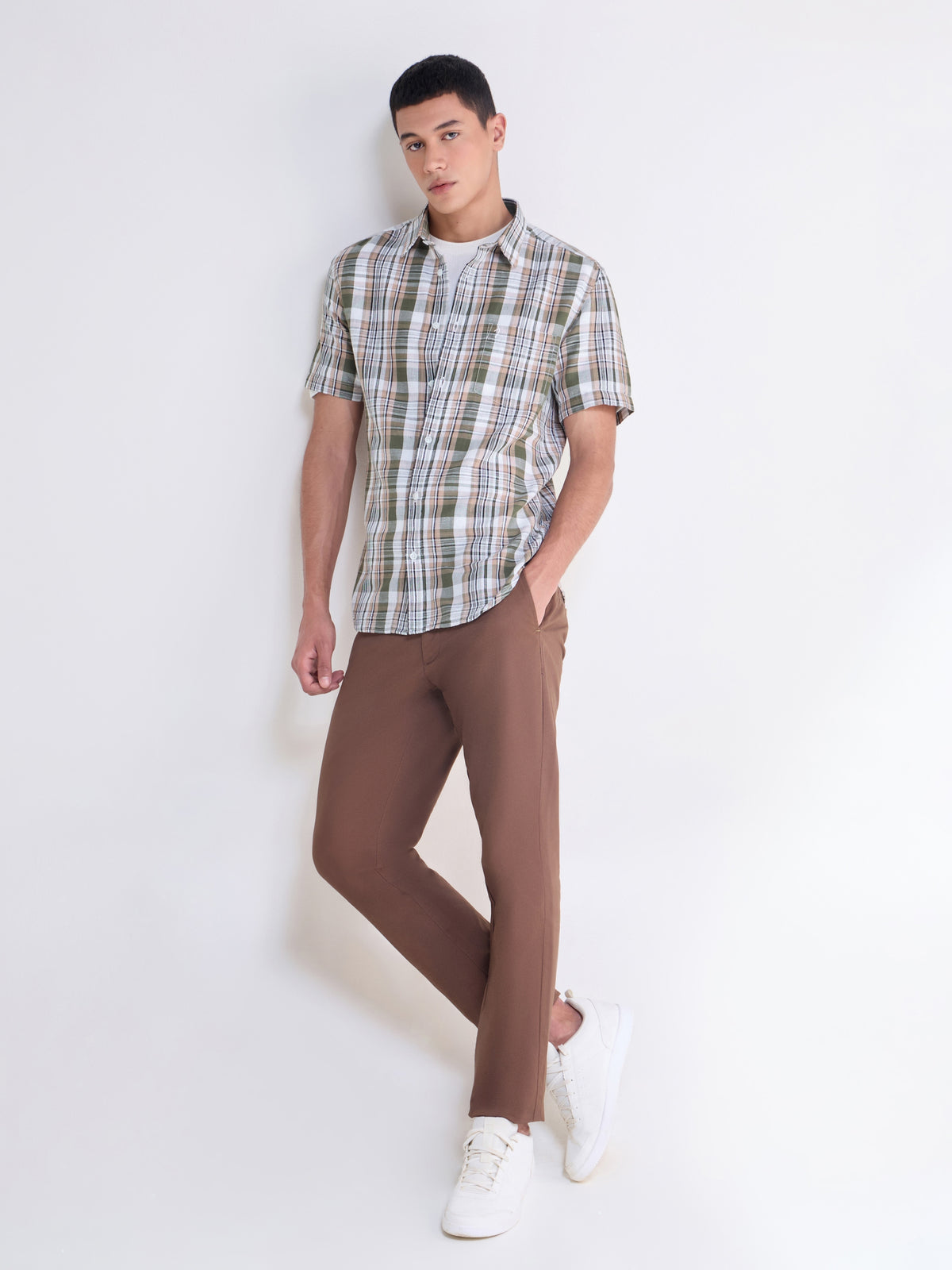 Olive check Regular Fit Shirt - Olive t4option_0