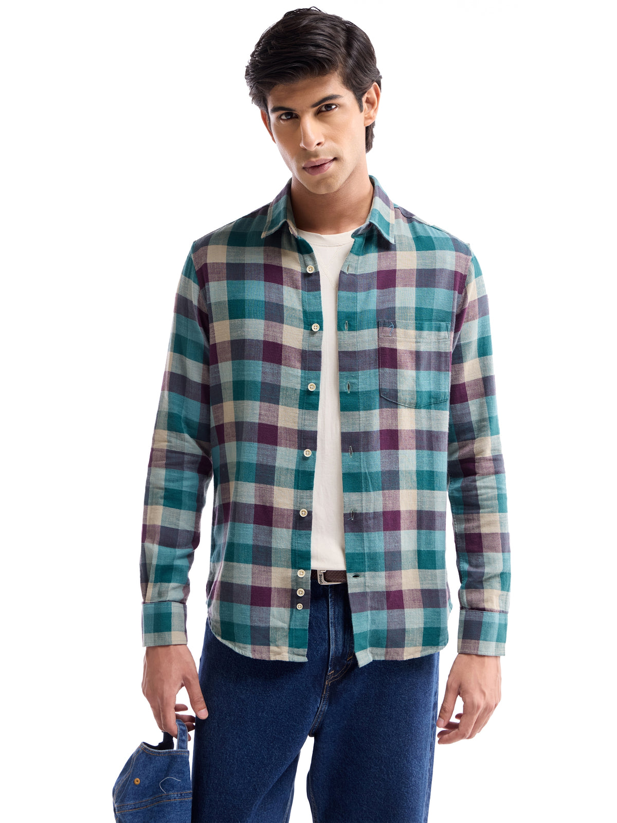 check Regular Fit Shirt - Teal t4option_1