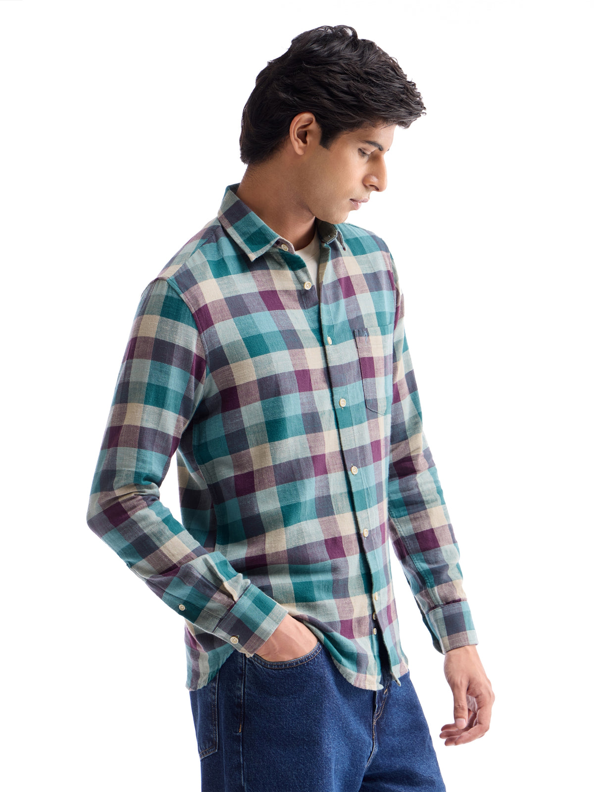 check Regular Fit Shirt - Teal t4option_1