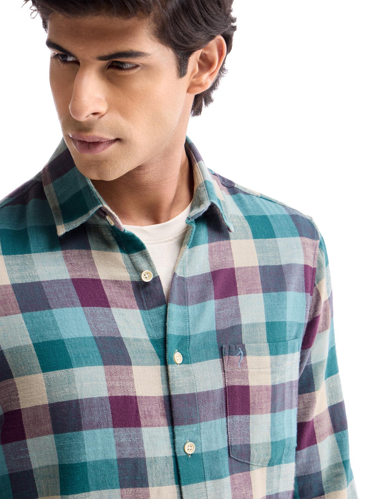check Regular Fit Shirt - Teal t4option_1