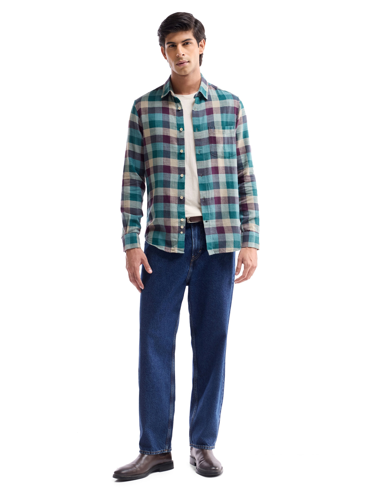 check Regular Fit Shirt - Teal t4option_1