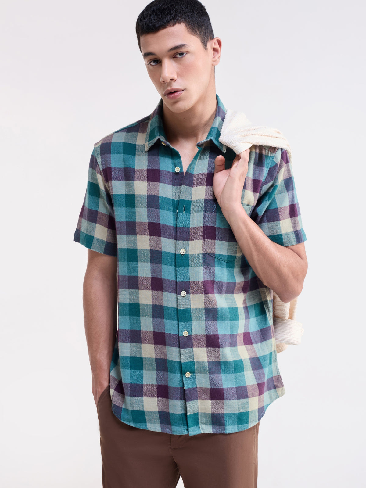 check Regular Fit Shirt - Teal t4option_1