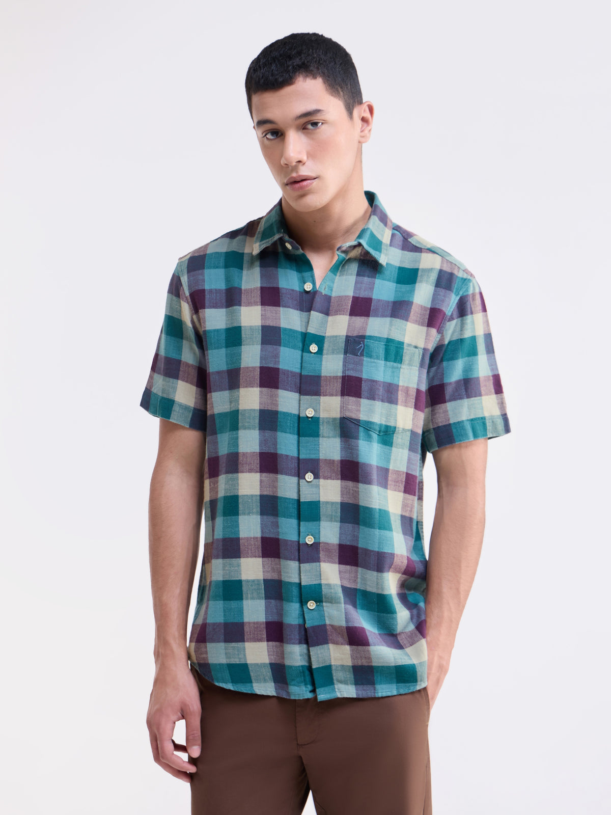 check Regular Fit Shirt - Teal t4option_1