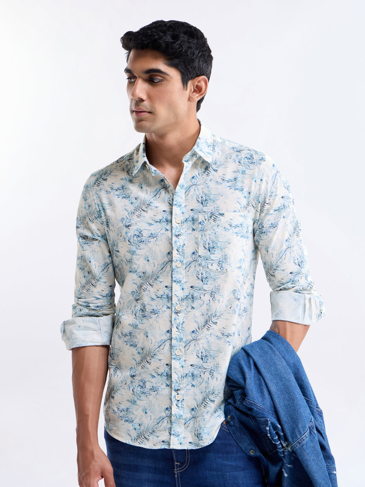 Ecru Printed Regular Fit Shirt - Ecru t4option_0