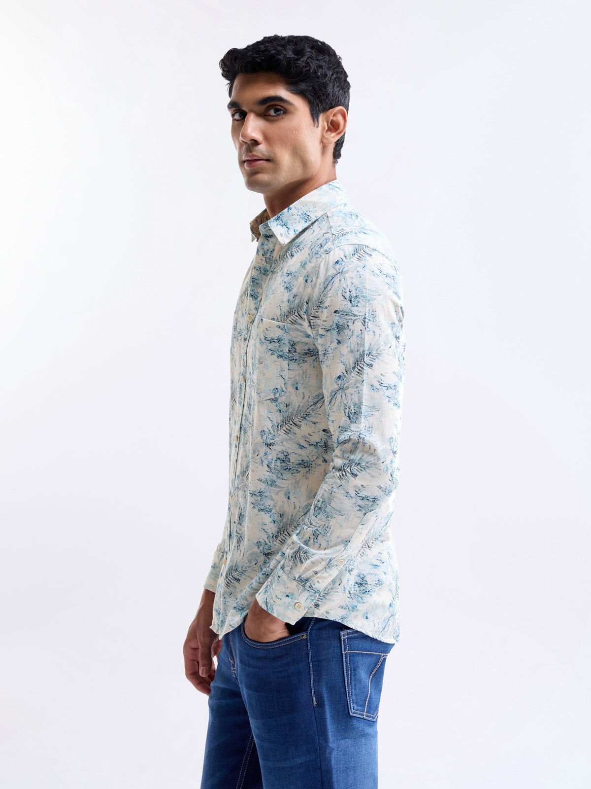 Ecru Printed Regular Fit Shirt - Ecru t4option_0
