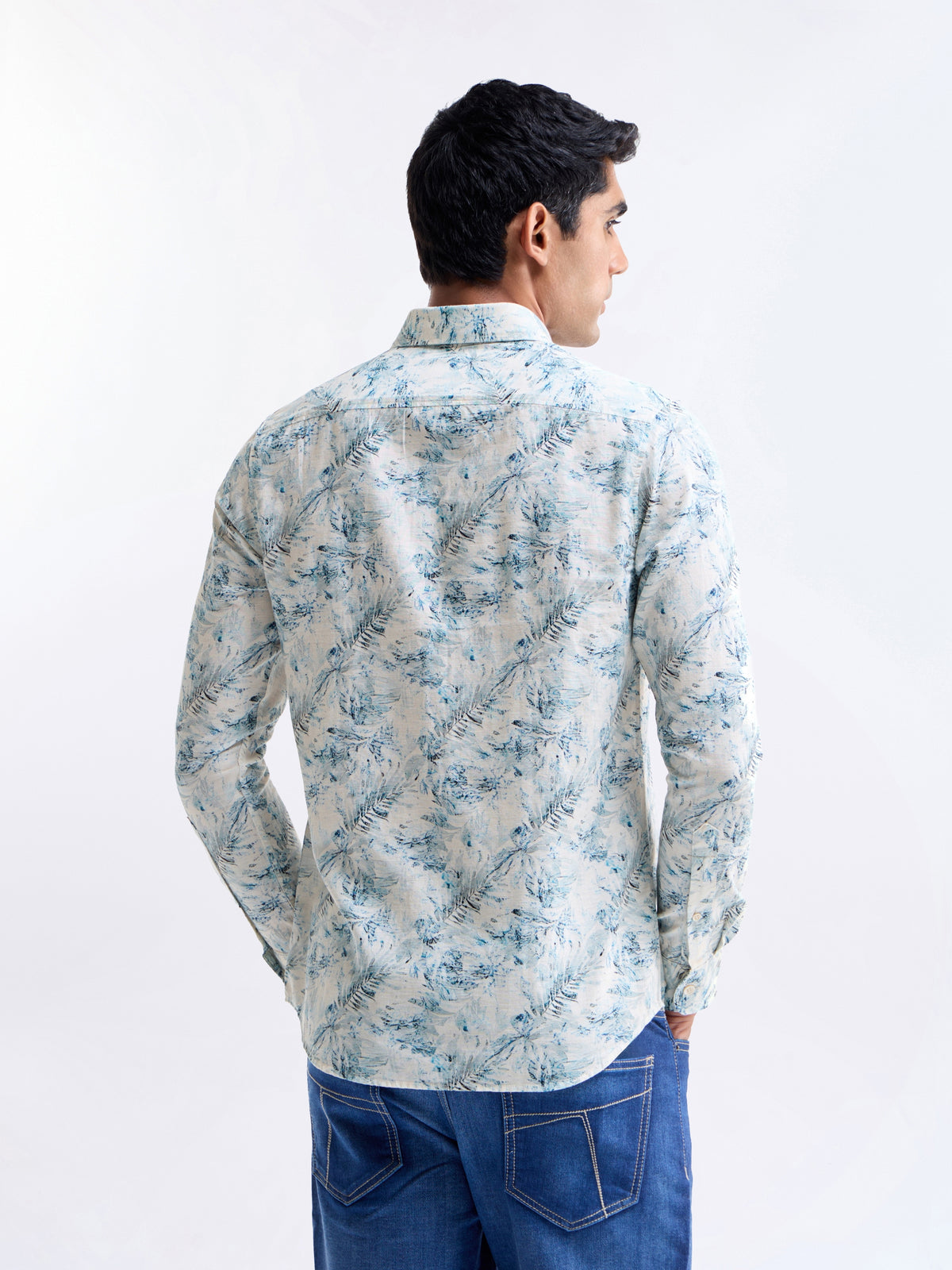 Ecru Printed Regular Fit Shirt - Ecru t4option_0