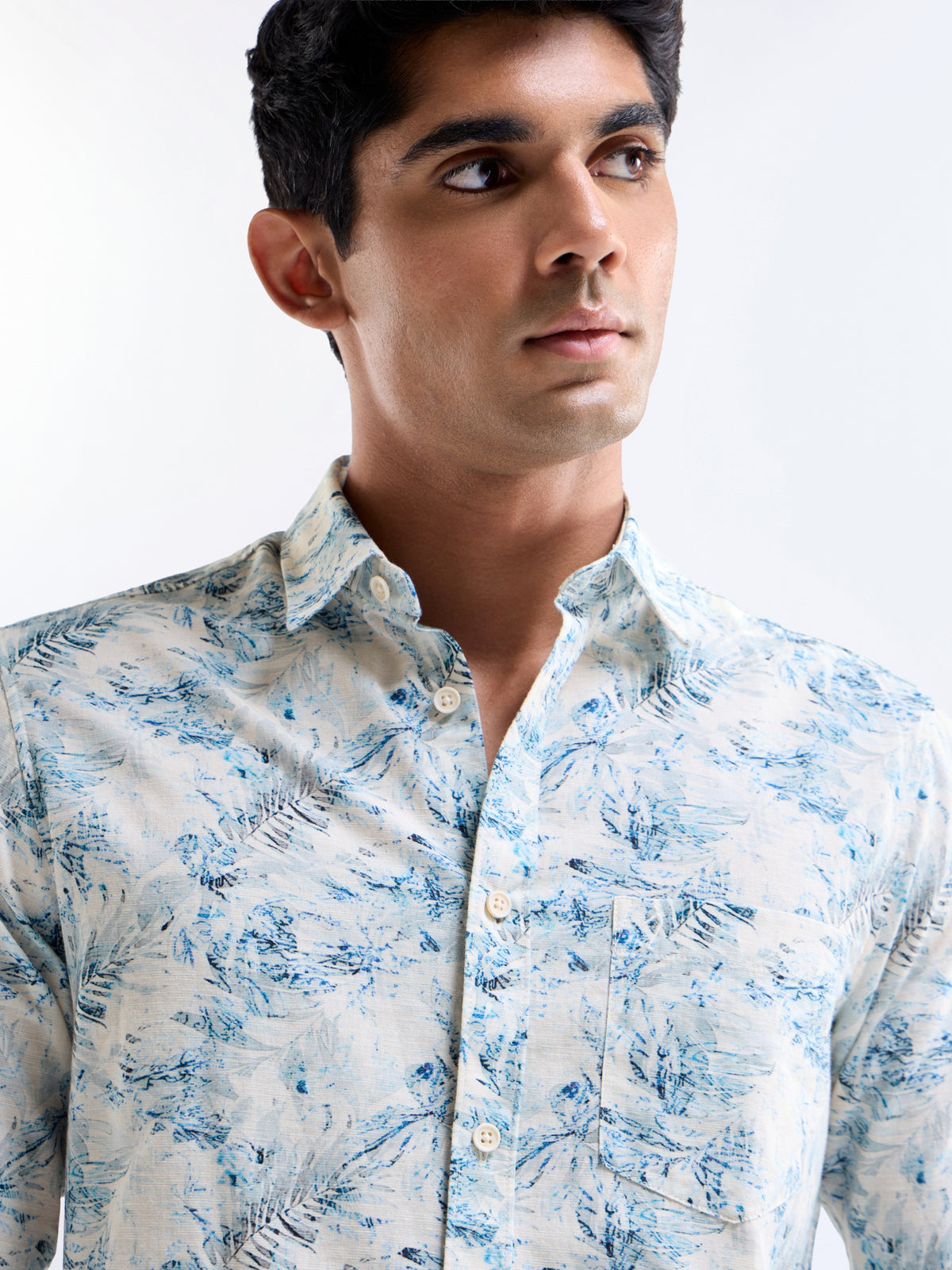 Ecru Printed Regular Fit Shirt - Ecru t4option_0
