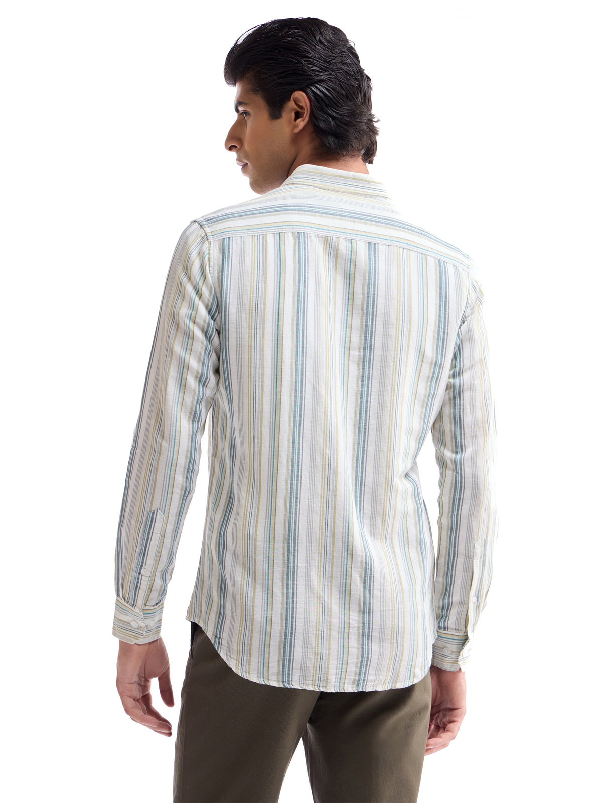 White Striped Regular Fit Shirt - White t4option_0
