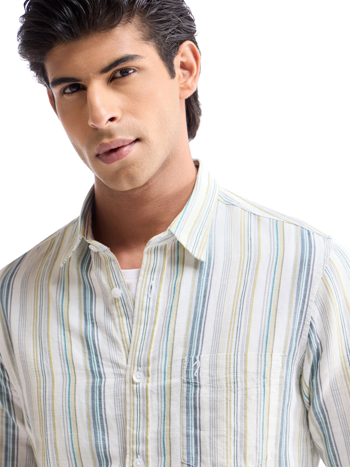 White Striped Regular Fit Shirt - White t4option_0