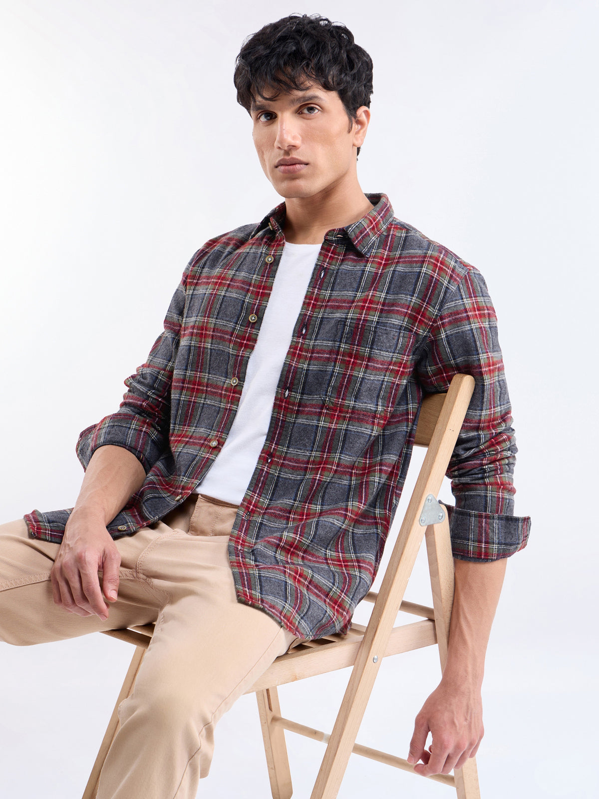 Check Full Sleeve Cotton Shirt - Grey t4option_0