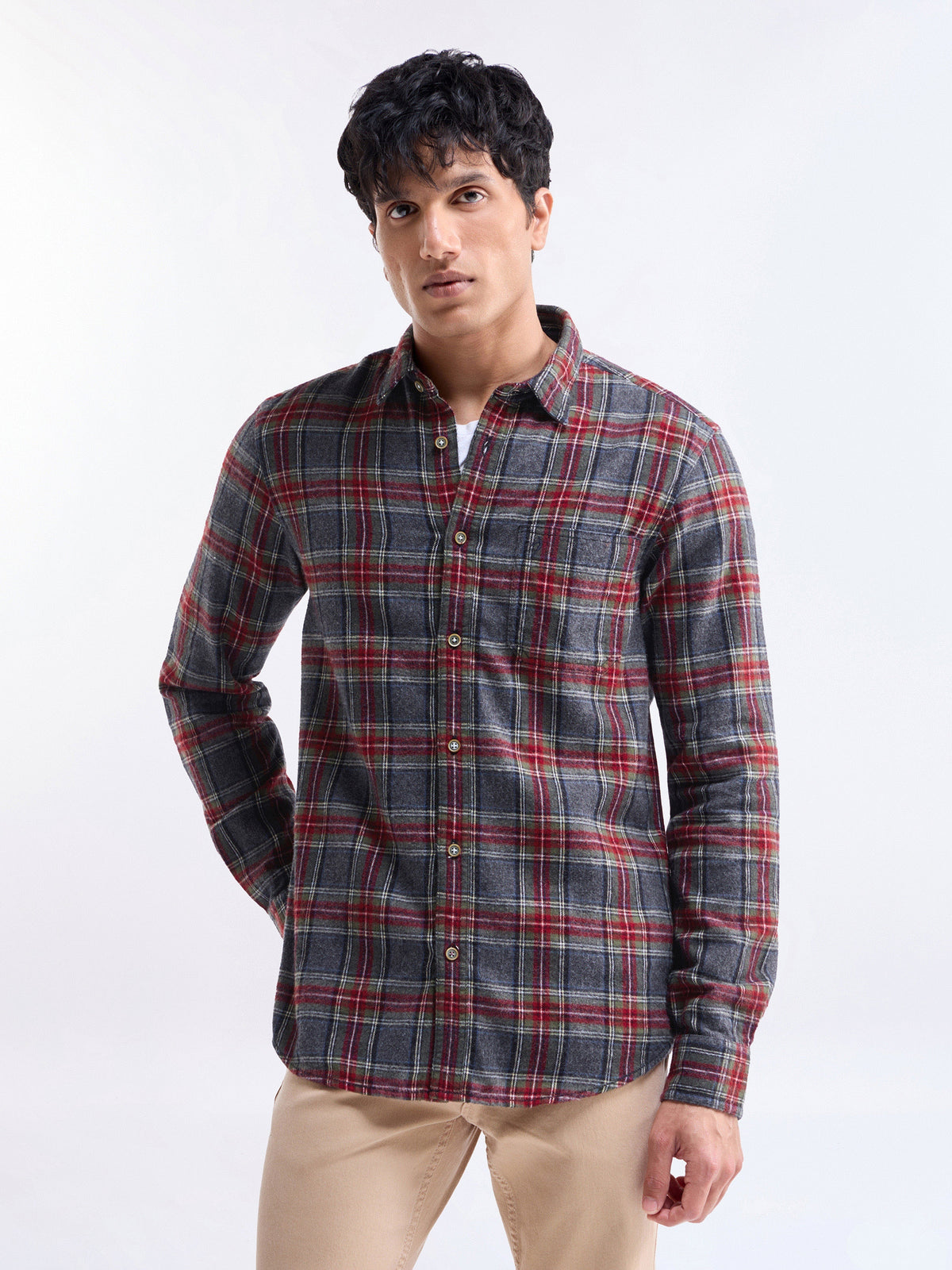 Check Full Sleeve Cotton Shirt - Grey t4option_0