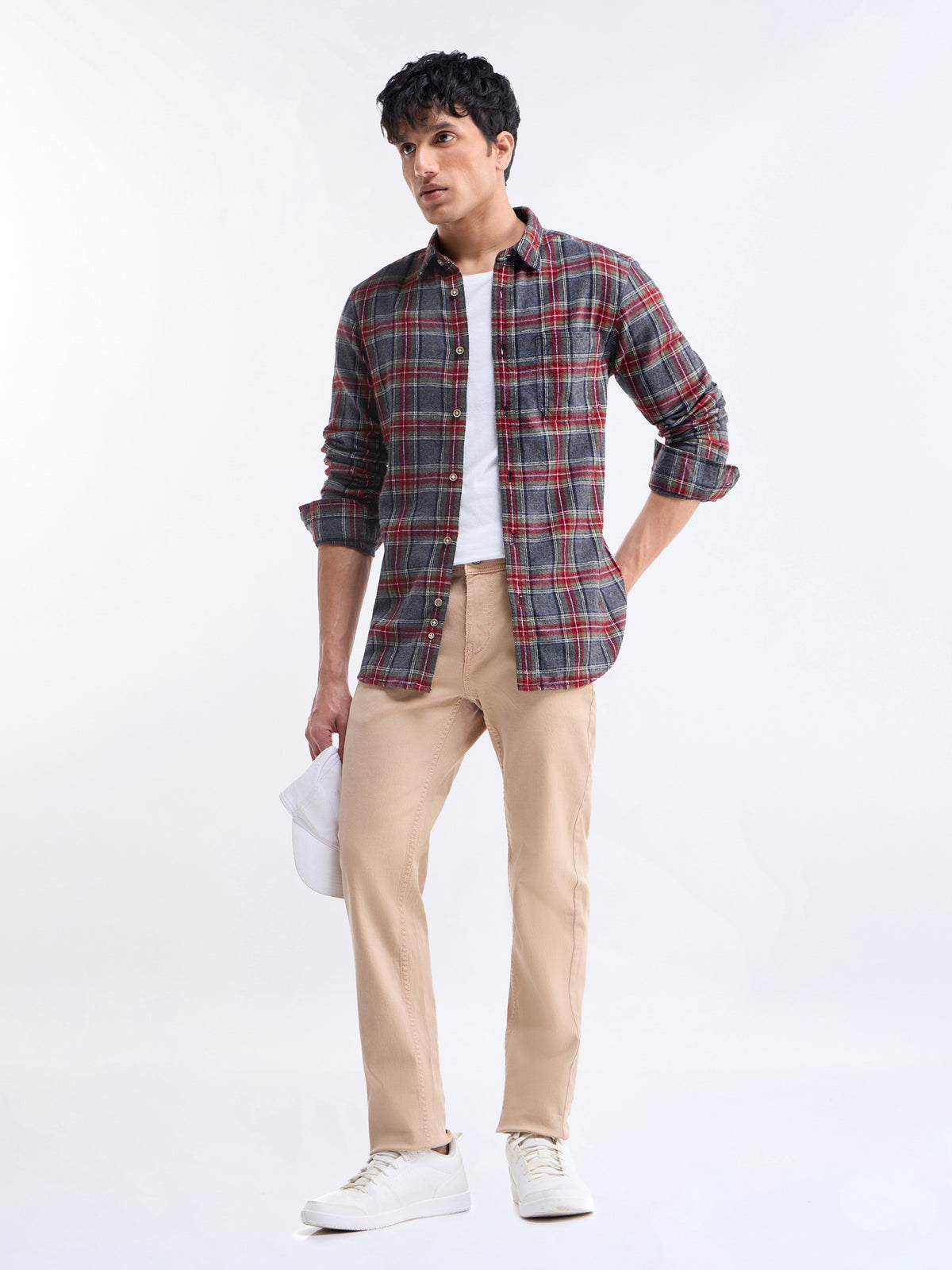 Check Full Sleeve Cotton Shirt - Grey t4option_0