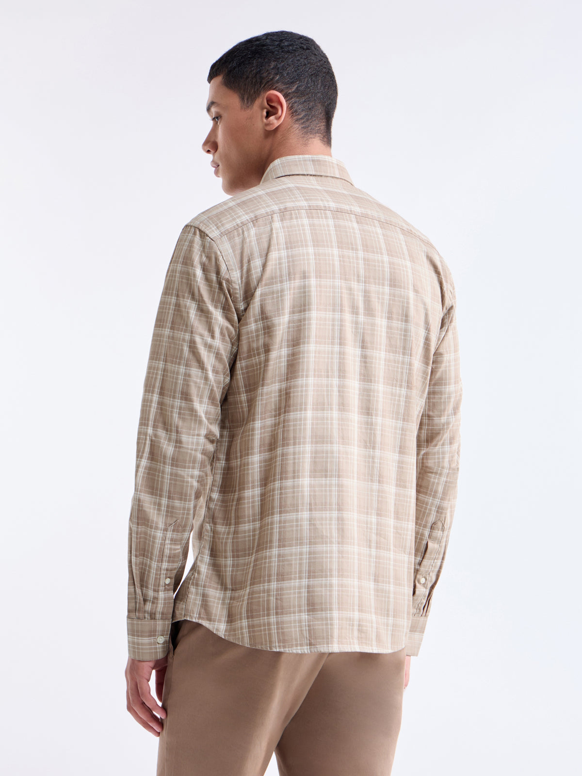 Khaki Melange check Regular Fit Shirt - Khaki Mel t4option_0