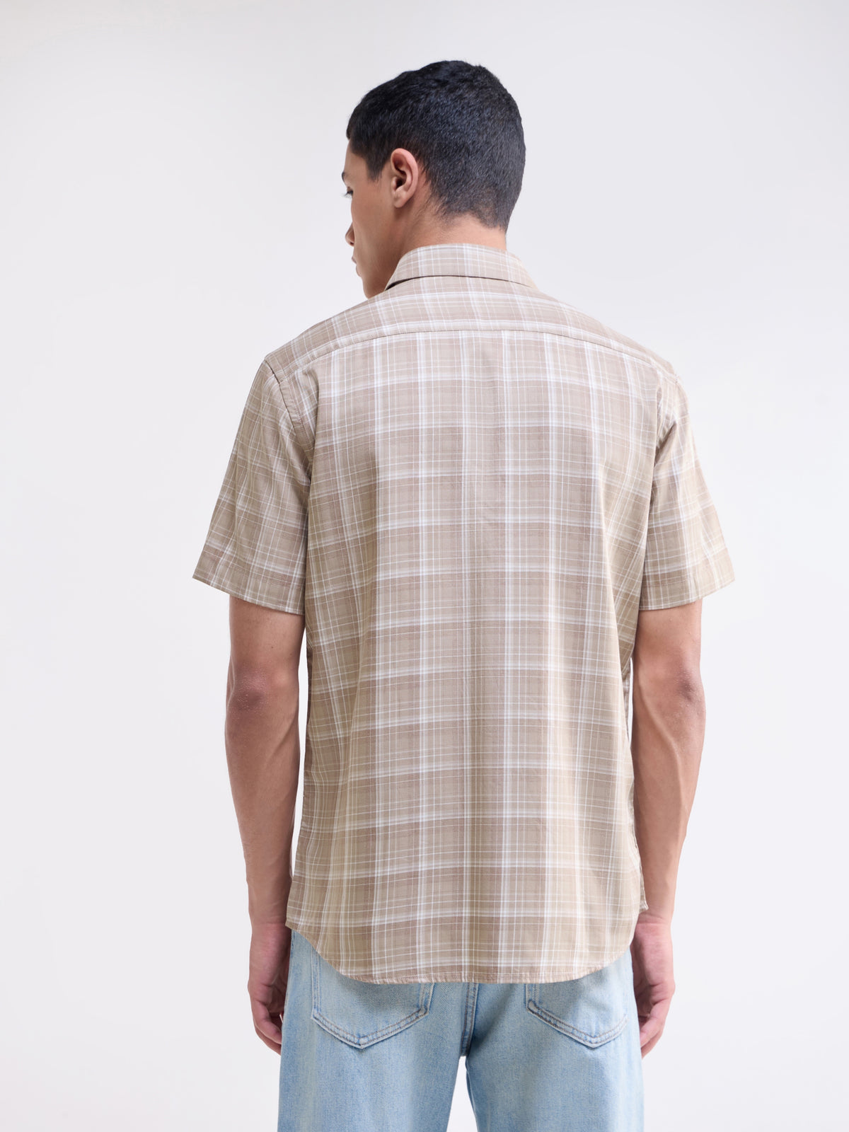 Khaki Melange check Regular Fit Shirt - Khaki Mel t4option_0