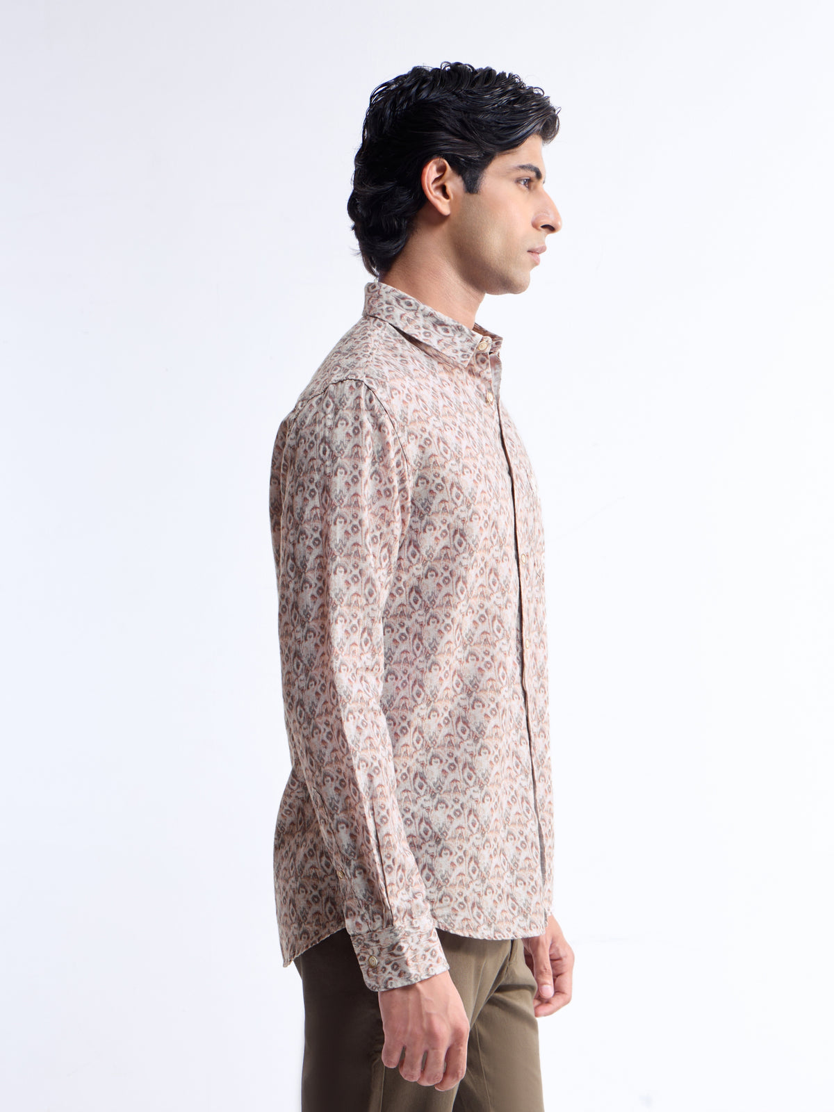 Khaki Printed Regular Fit Shirt - Khaki t4option_0