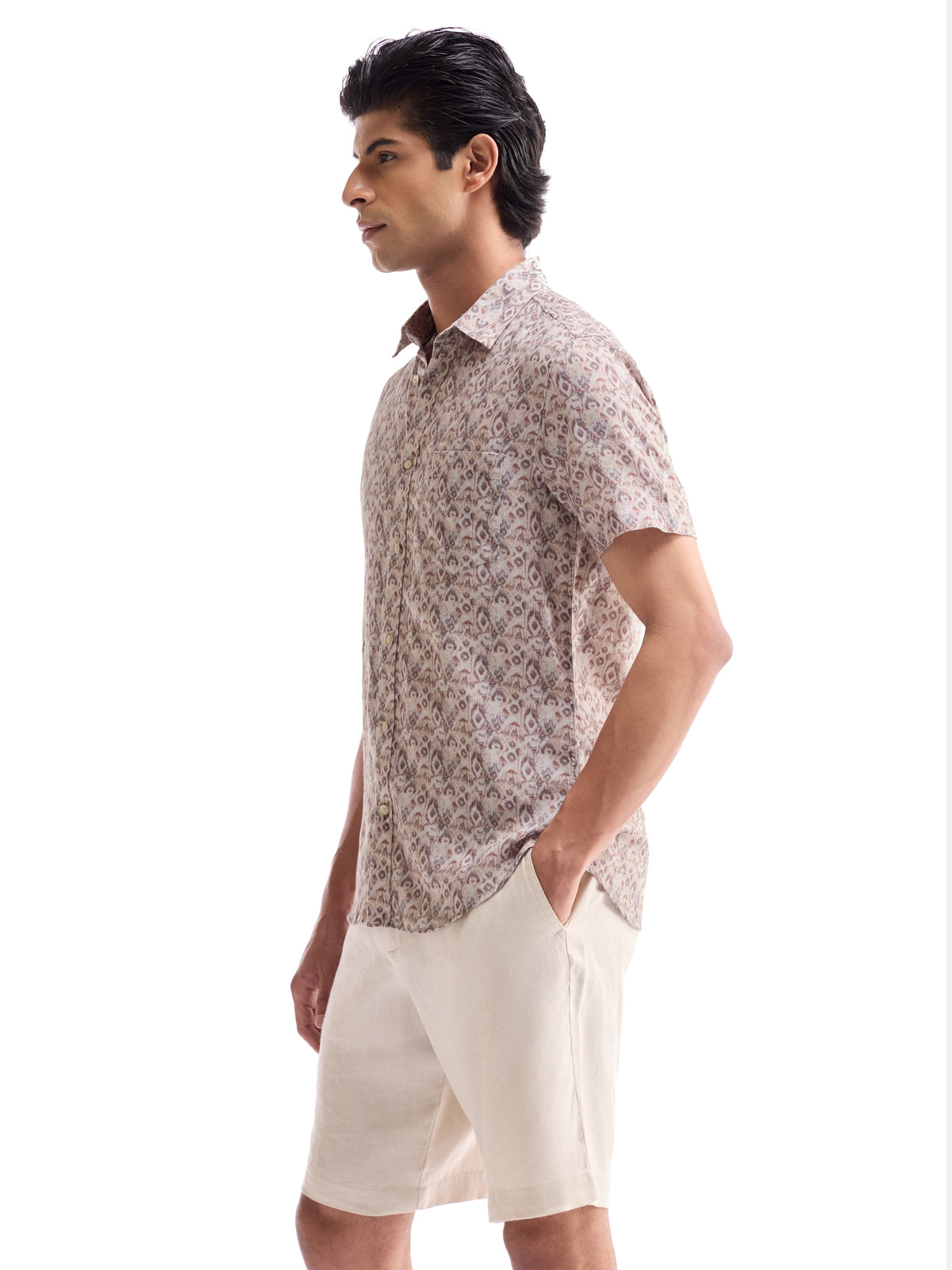 Khaki Printed Regular Fit Shirt - Khaki t4option_0