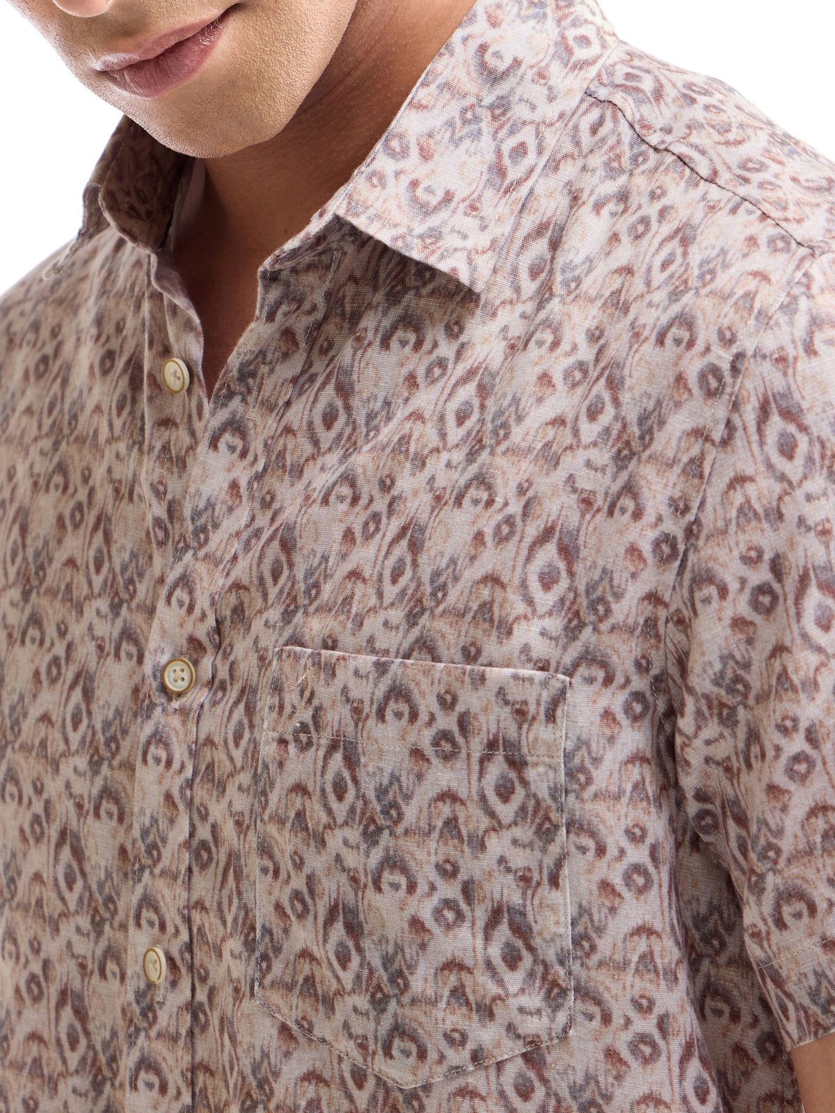 Khaki Printed Regular Fit Shirt - Khaki t4option_0
