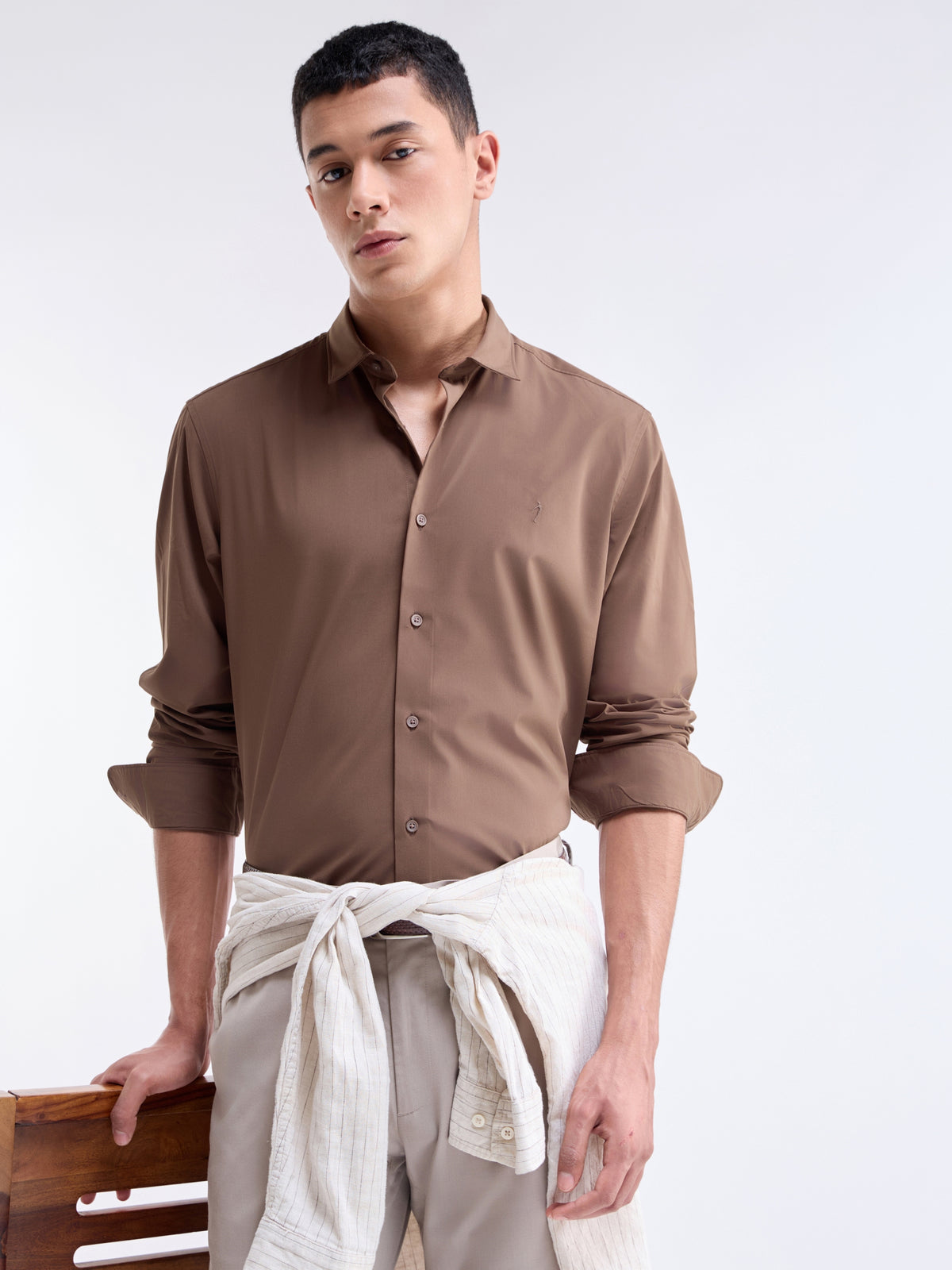 Solid Regular Fit Shirt - Choco t4option_0