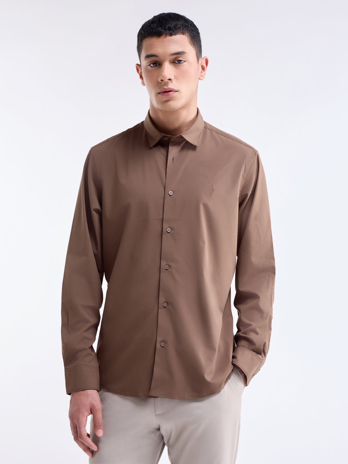 Solid Regular Fit Shirt - Choco t4option_0