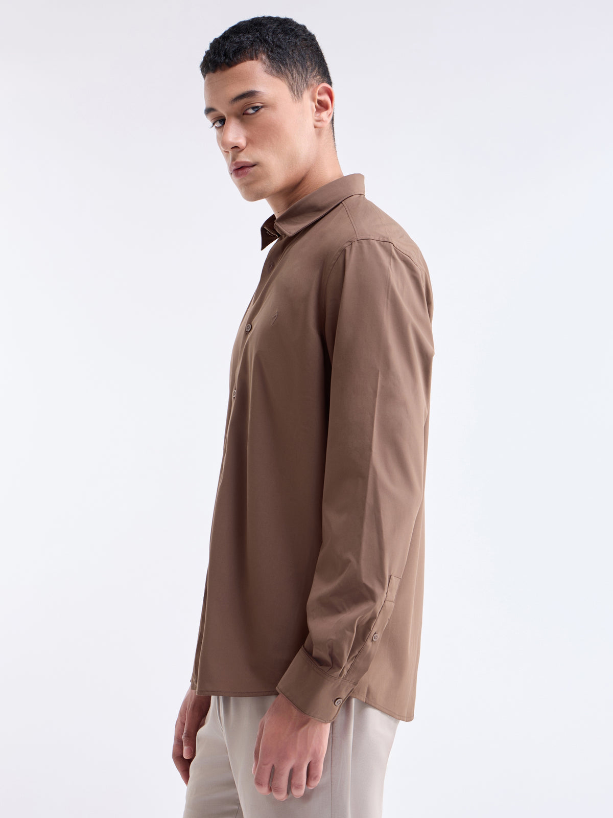 Solid Regular Fit Shirt - Choco t4option_0